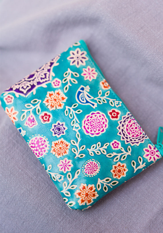 Amala Floral Leather Purse With Pocket