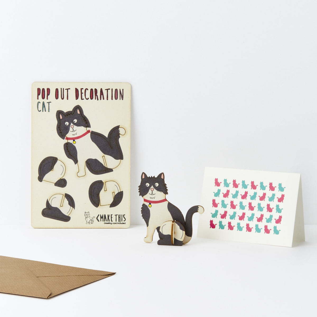 Pop out black & white cat greeting card