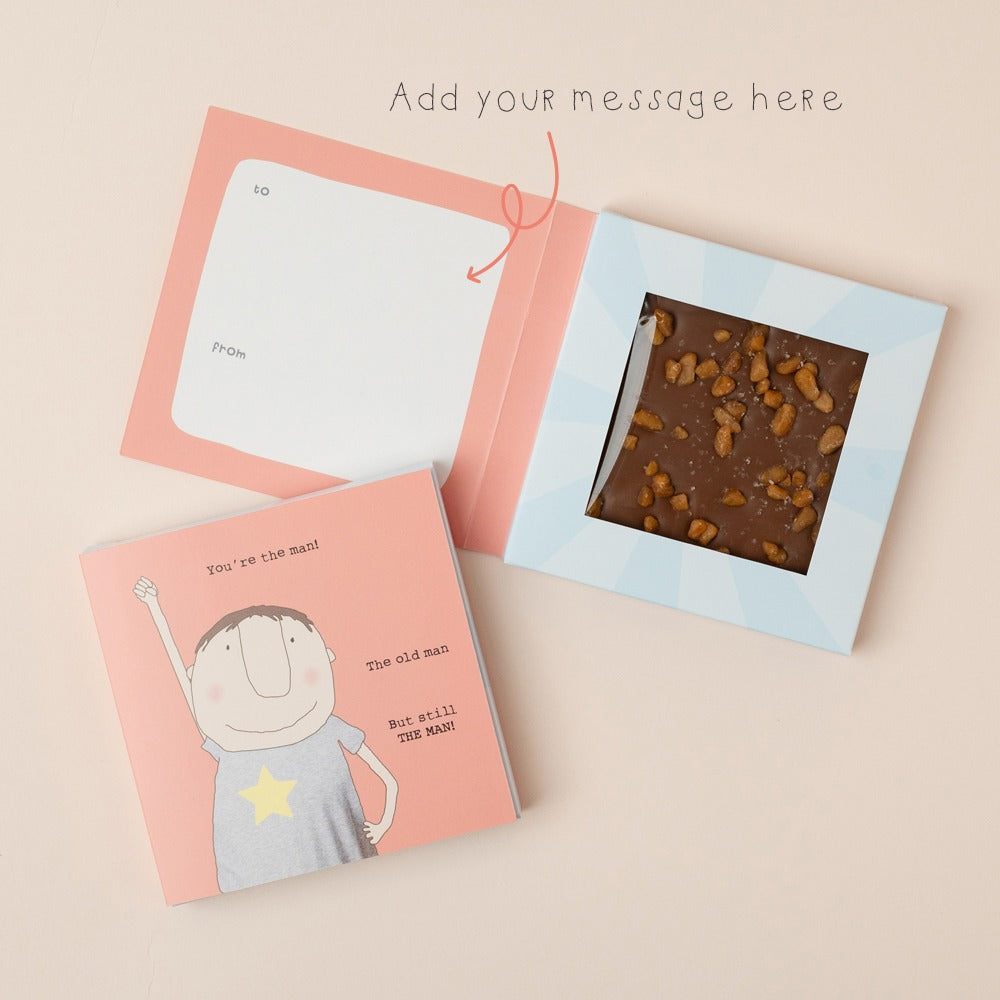 Rosie made a thing the man choccy card
