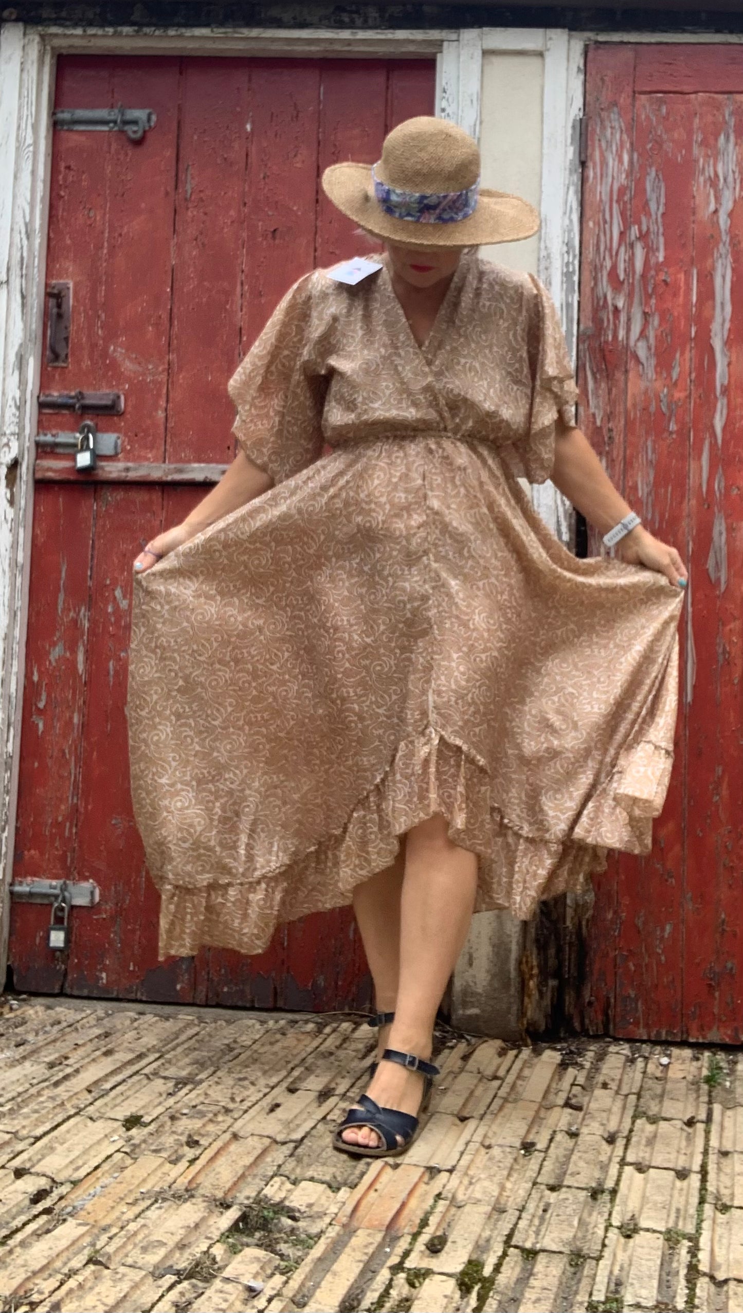 Handmade boho/prairie style silk sari dress