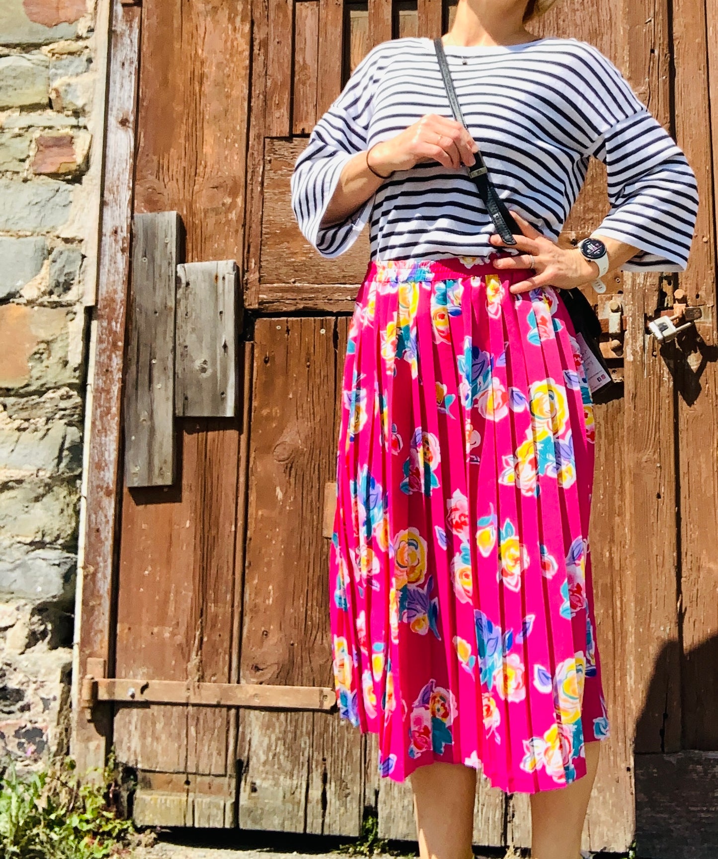Vintage1980’s hot pink pleated midi skirt