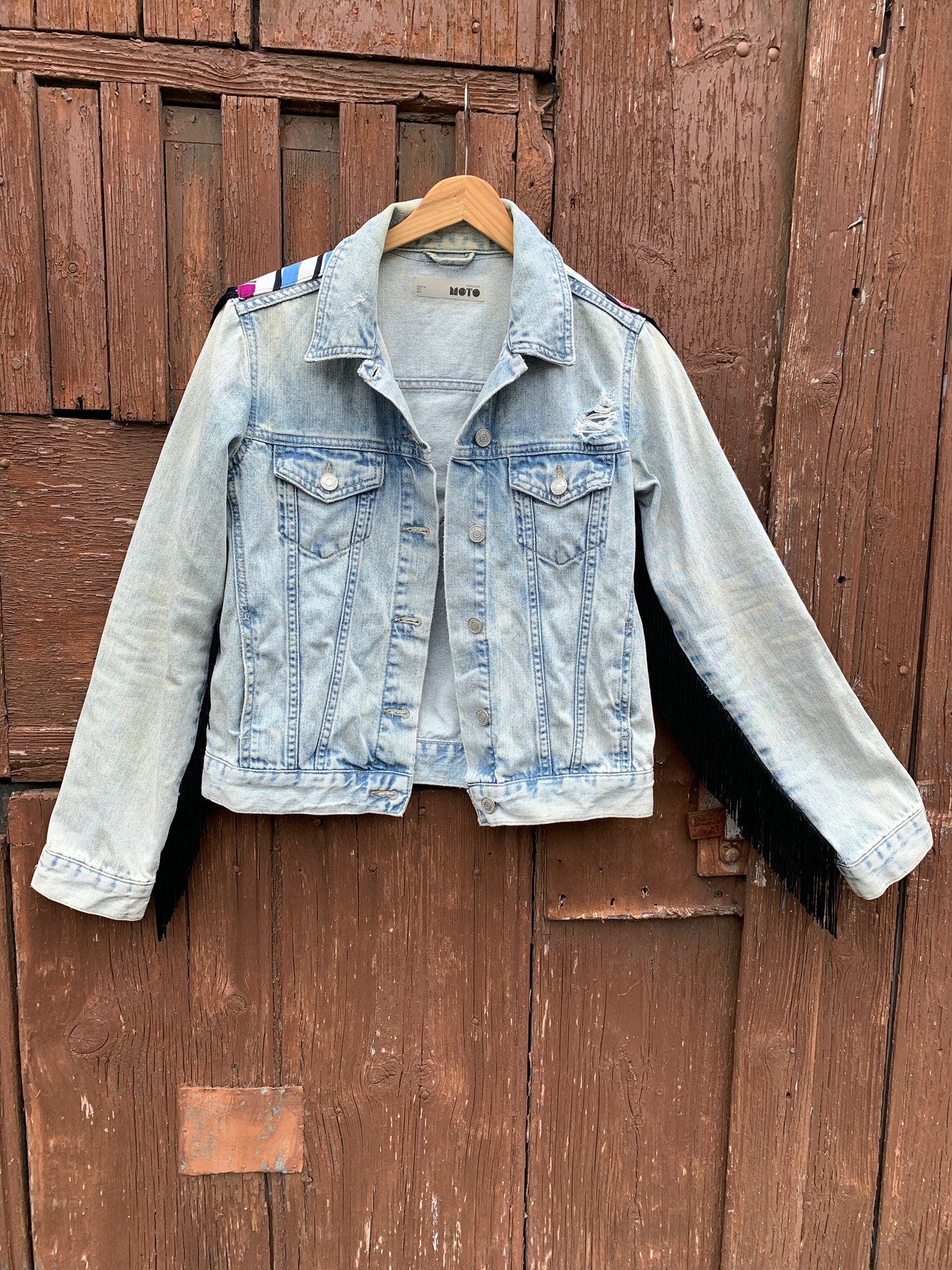 Vintage denim jacked re-worked with 80’s vibes & tassels