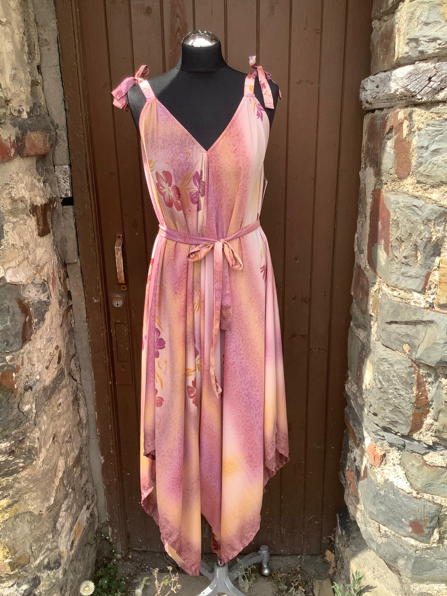 Hand made Indian sari fabric belted jumpsuit/Romper