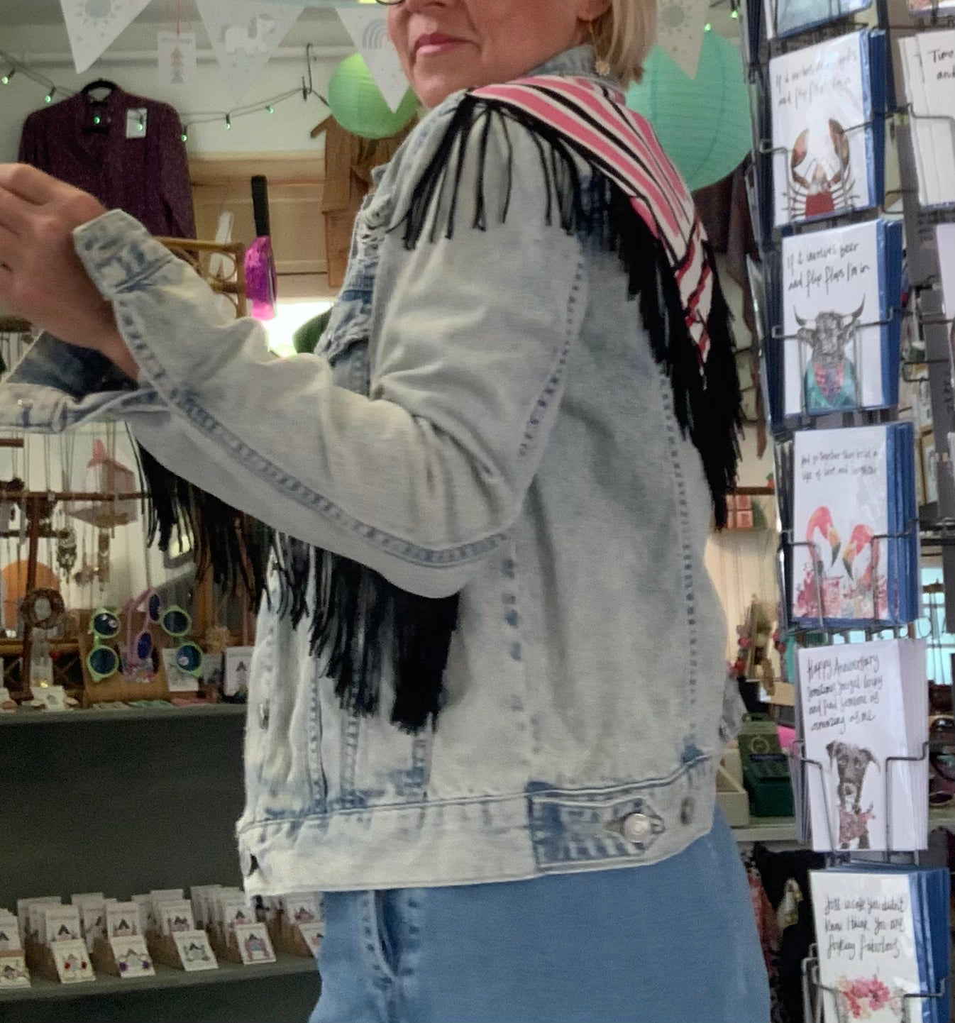 Vintage denim jacked re-worked with 80’s vibes & tassels