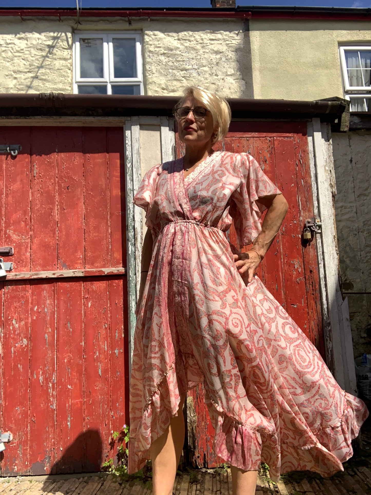 Handmade boho/prairie style silk sari dress