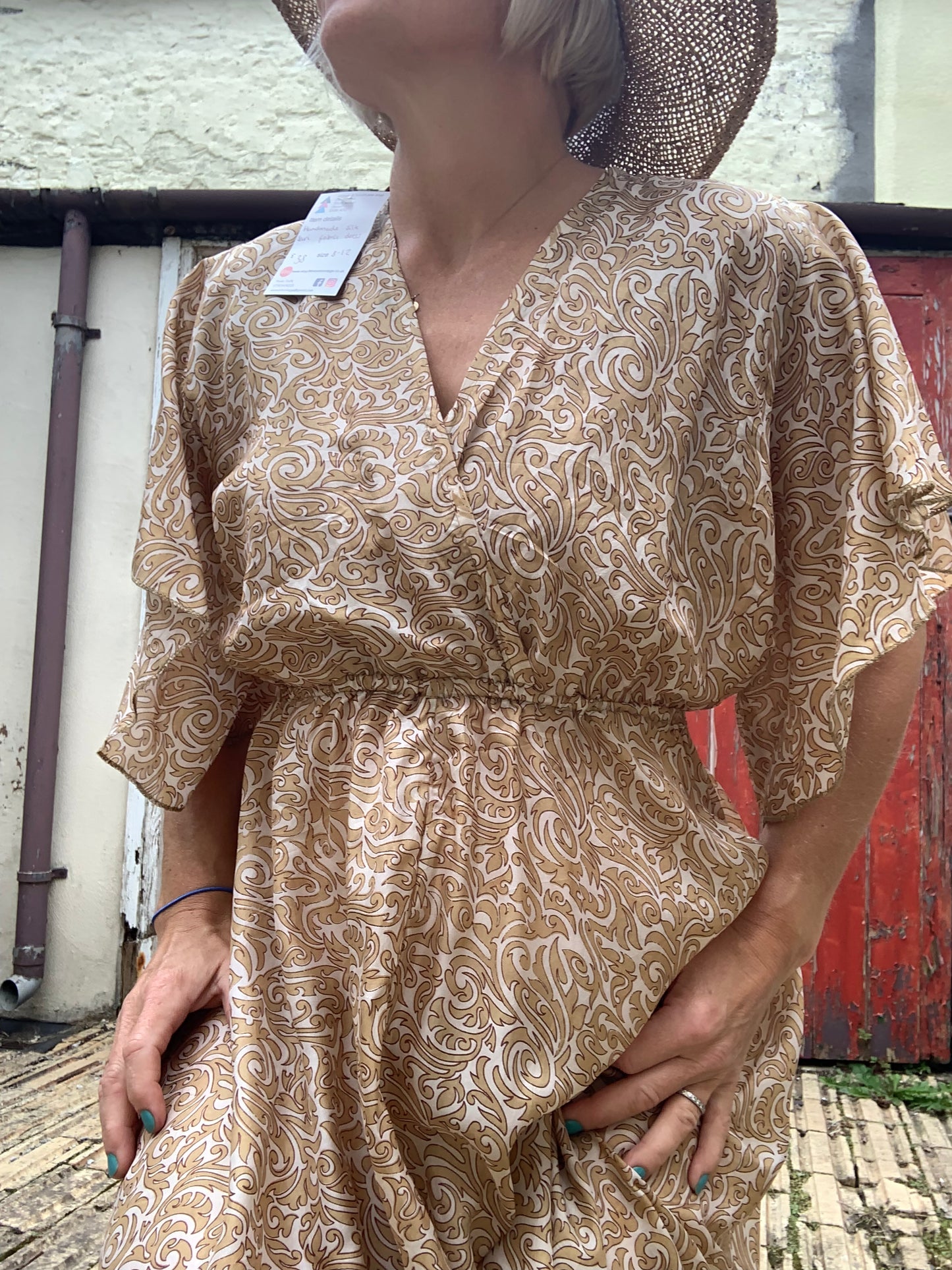 Handmade boho/prairie style silk sari dress