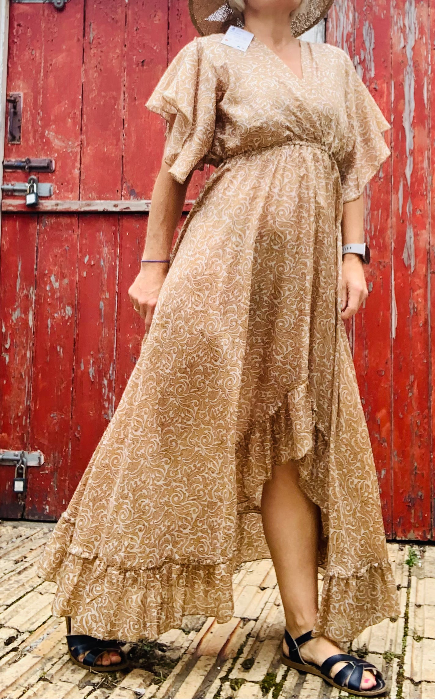 Handmade boho/prairie style silk sari dress