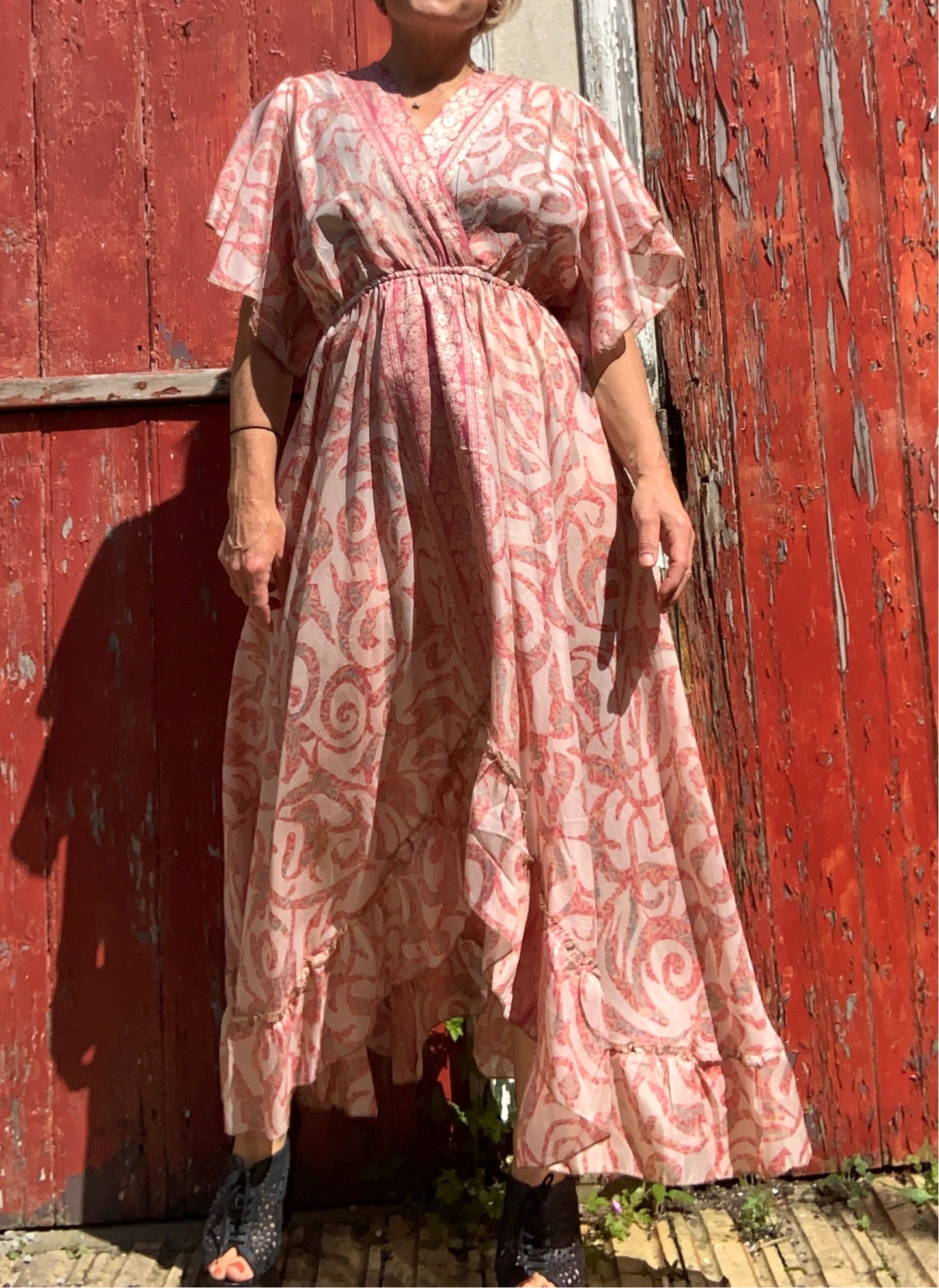 Handmade boho/prairie style silk sari dress