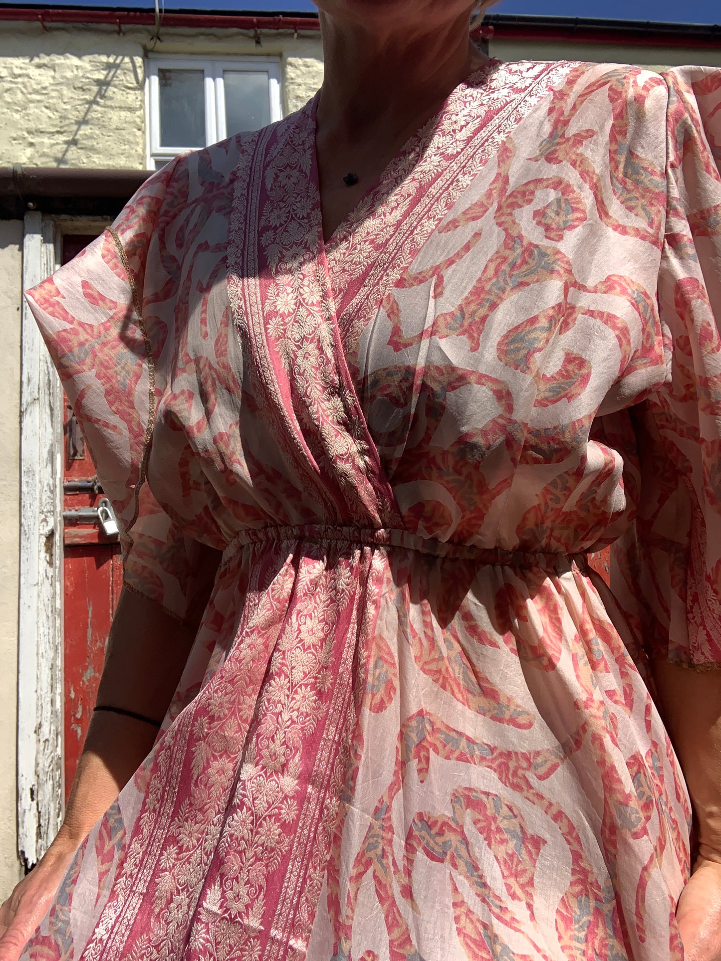 Handmade boho/prairie style silk sari dress