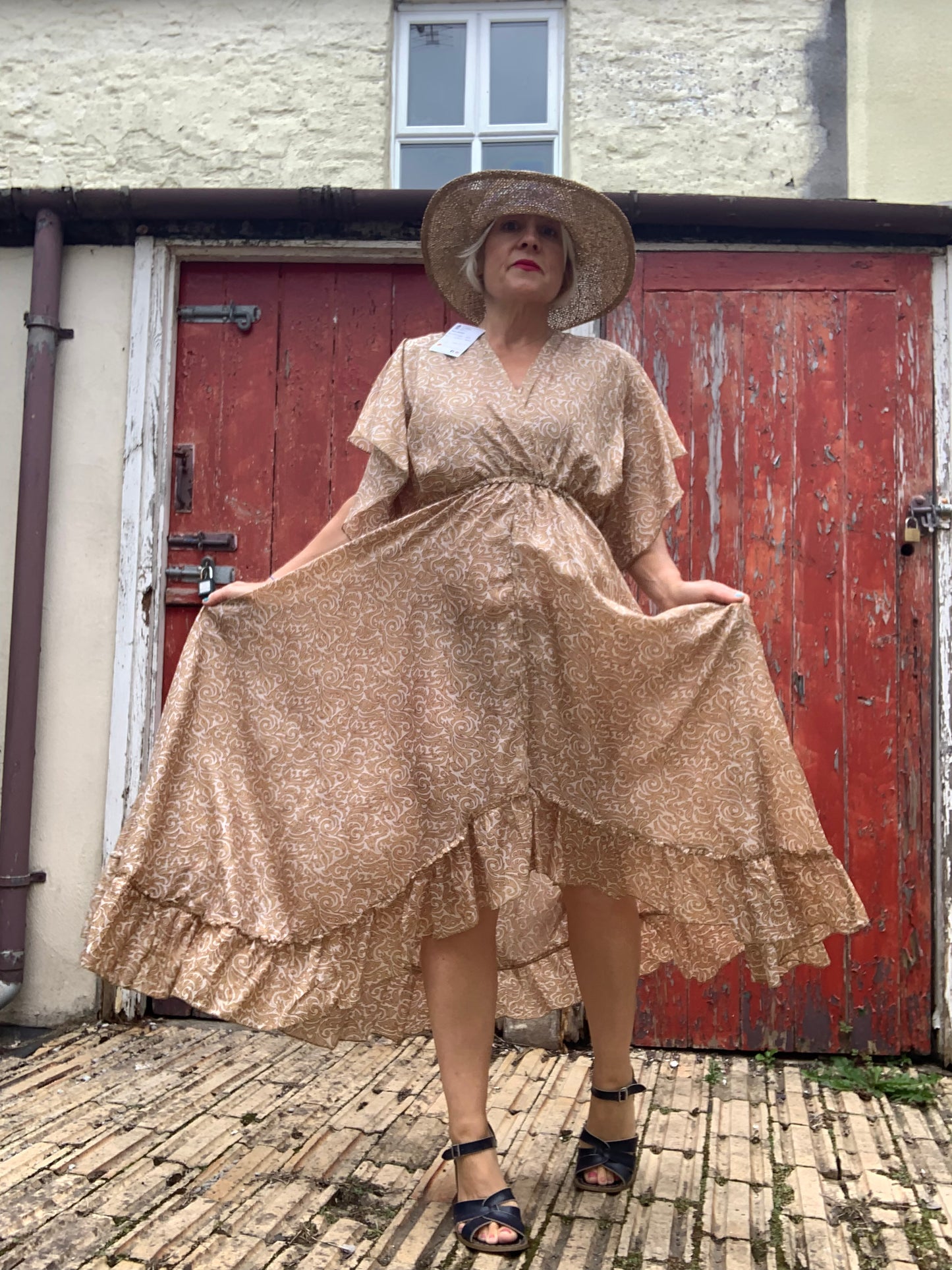 Handmade boho/prairie style silk sari dress
