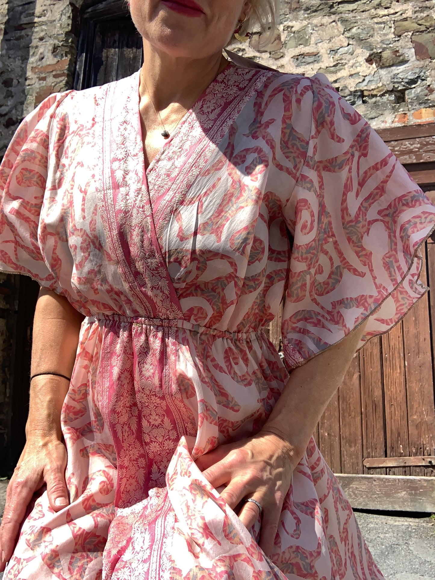 Handmade boho/prairie style silk sari dress