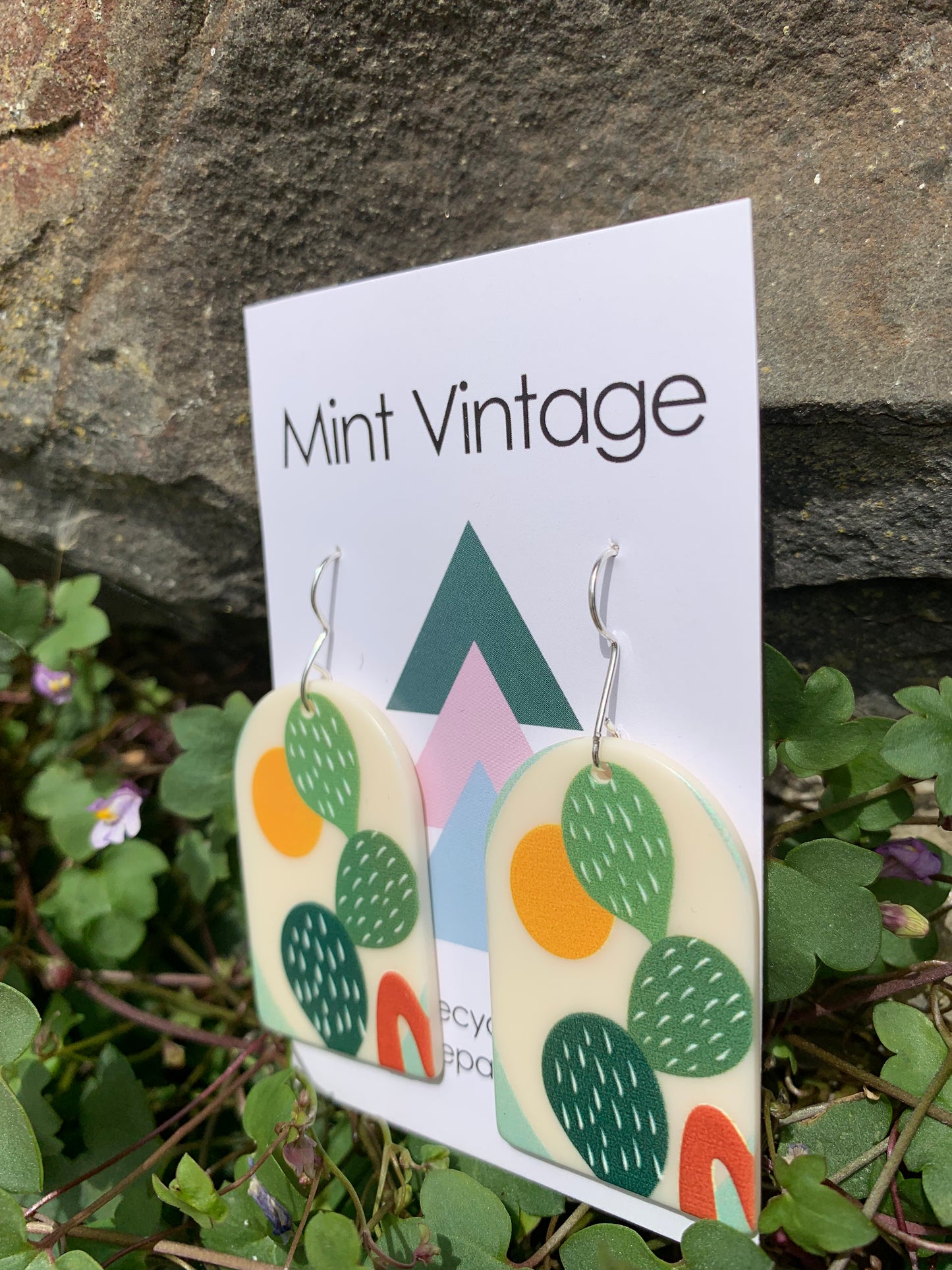 Handmade cactus resin pendant statement earrings