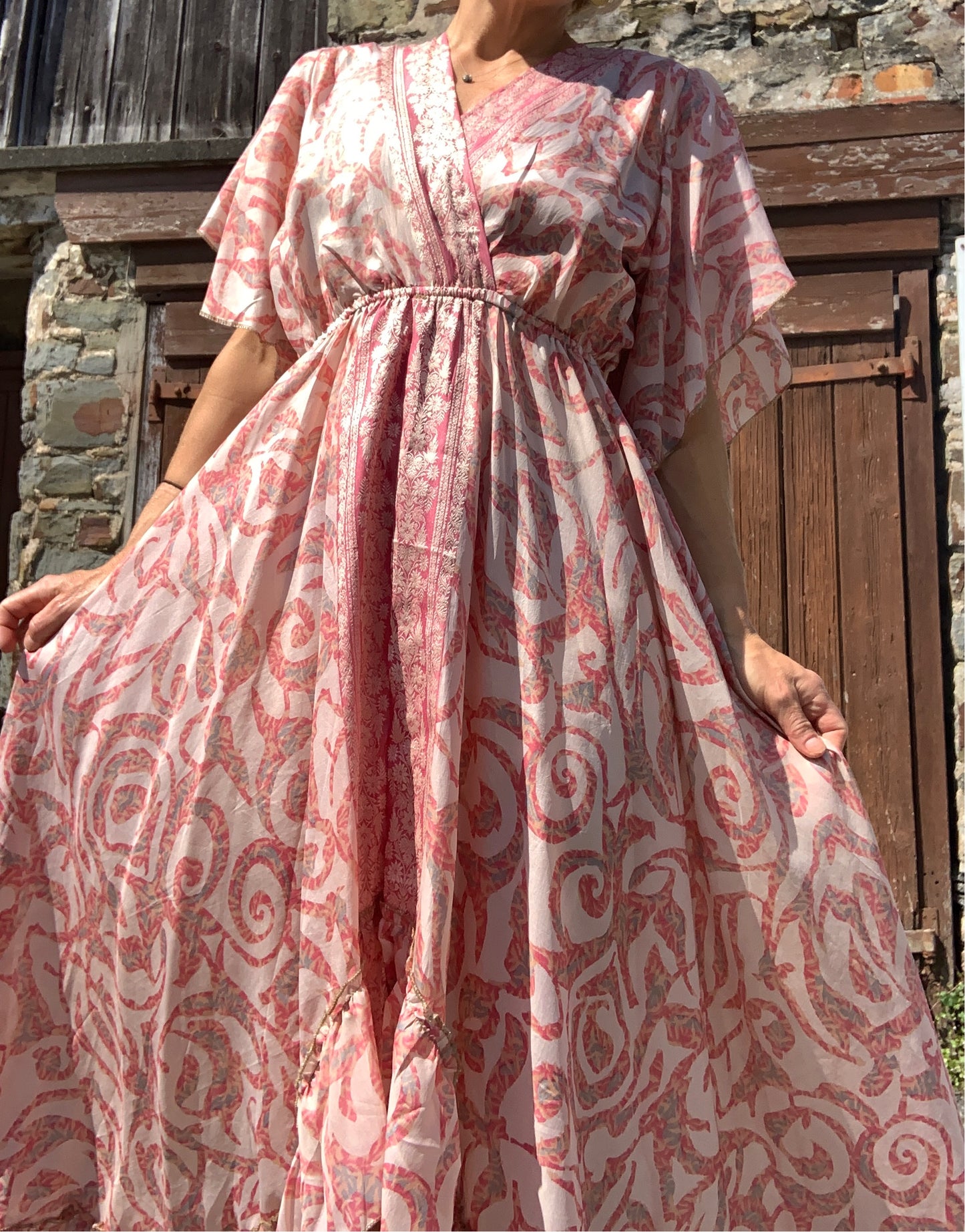 Handmade boho/prairie style silk sari dress
