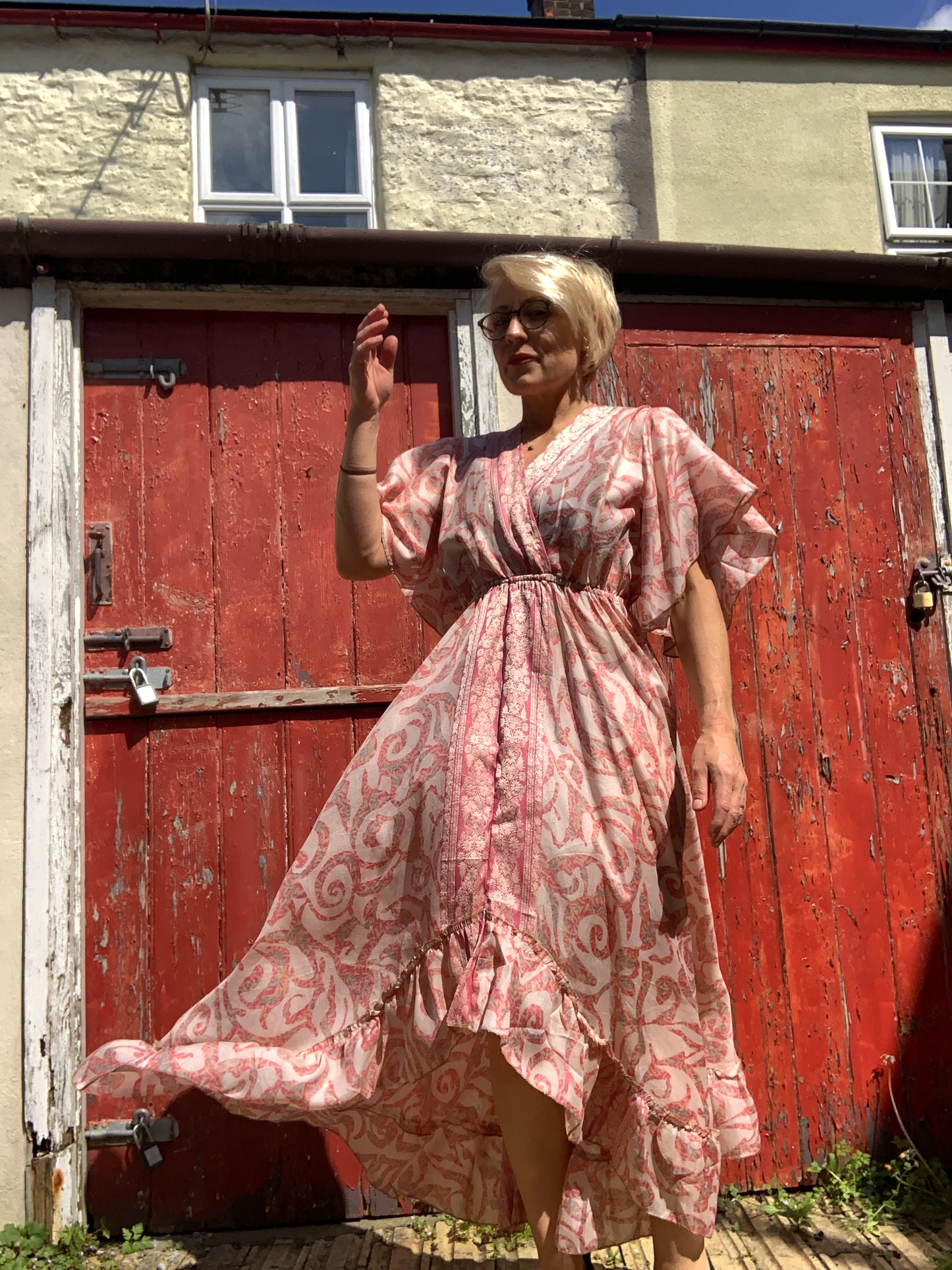 Handmade boho/prairie style silk sari dress