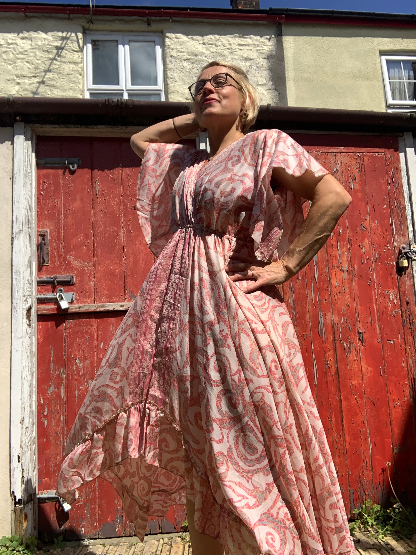 Handmade boho/prairie style silk sari dress