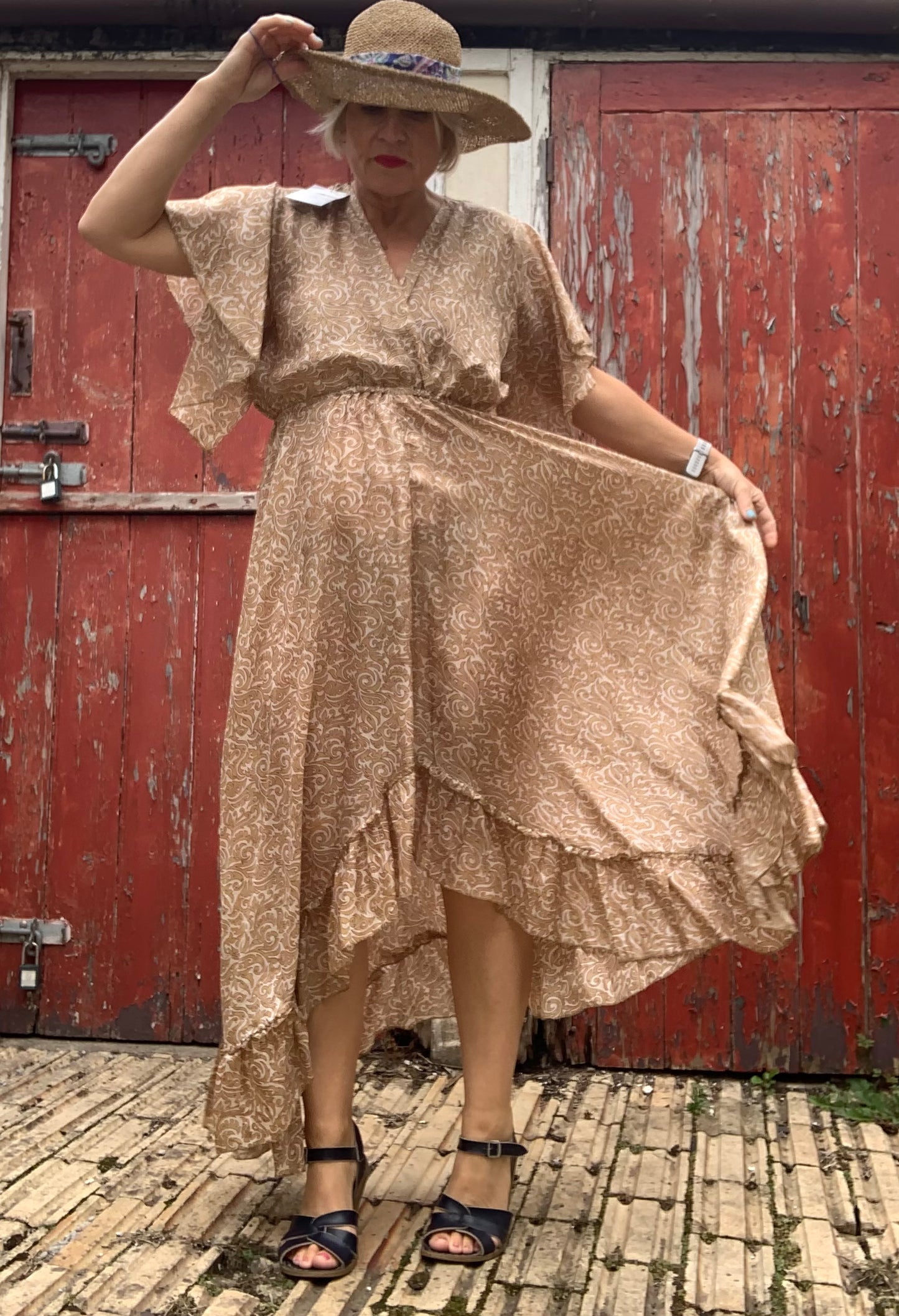 Handmade boho/prairie style silk sari dress