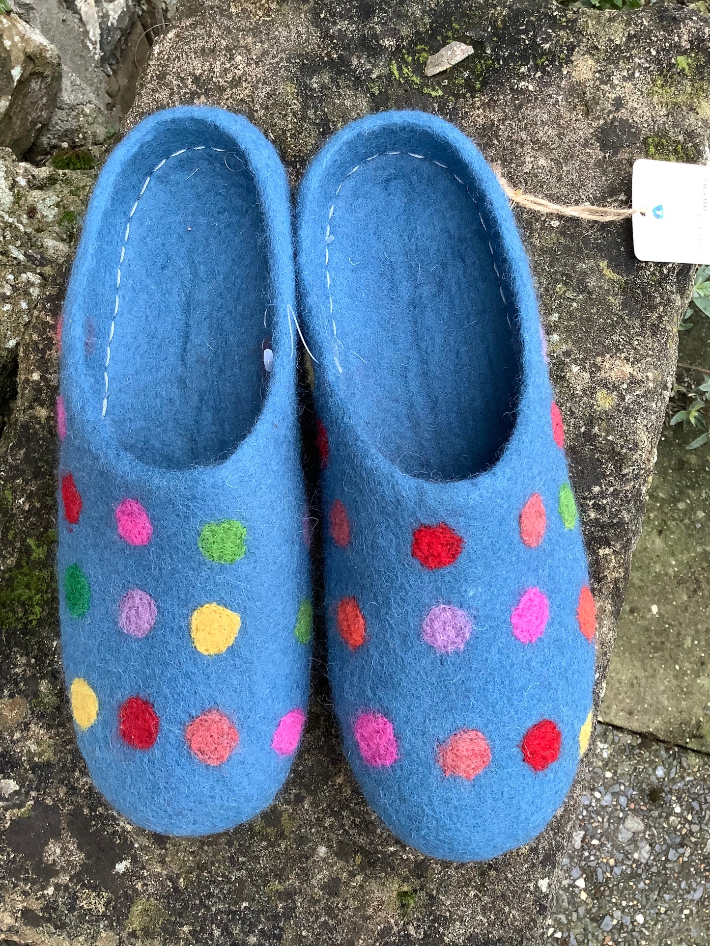 Handmade Colourful Spotty wool felt slippers