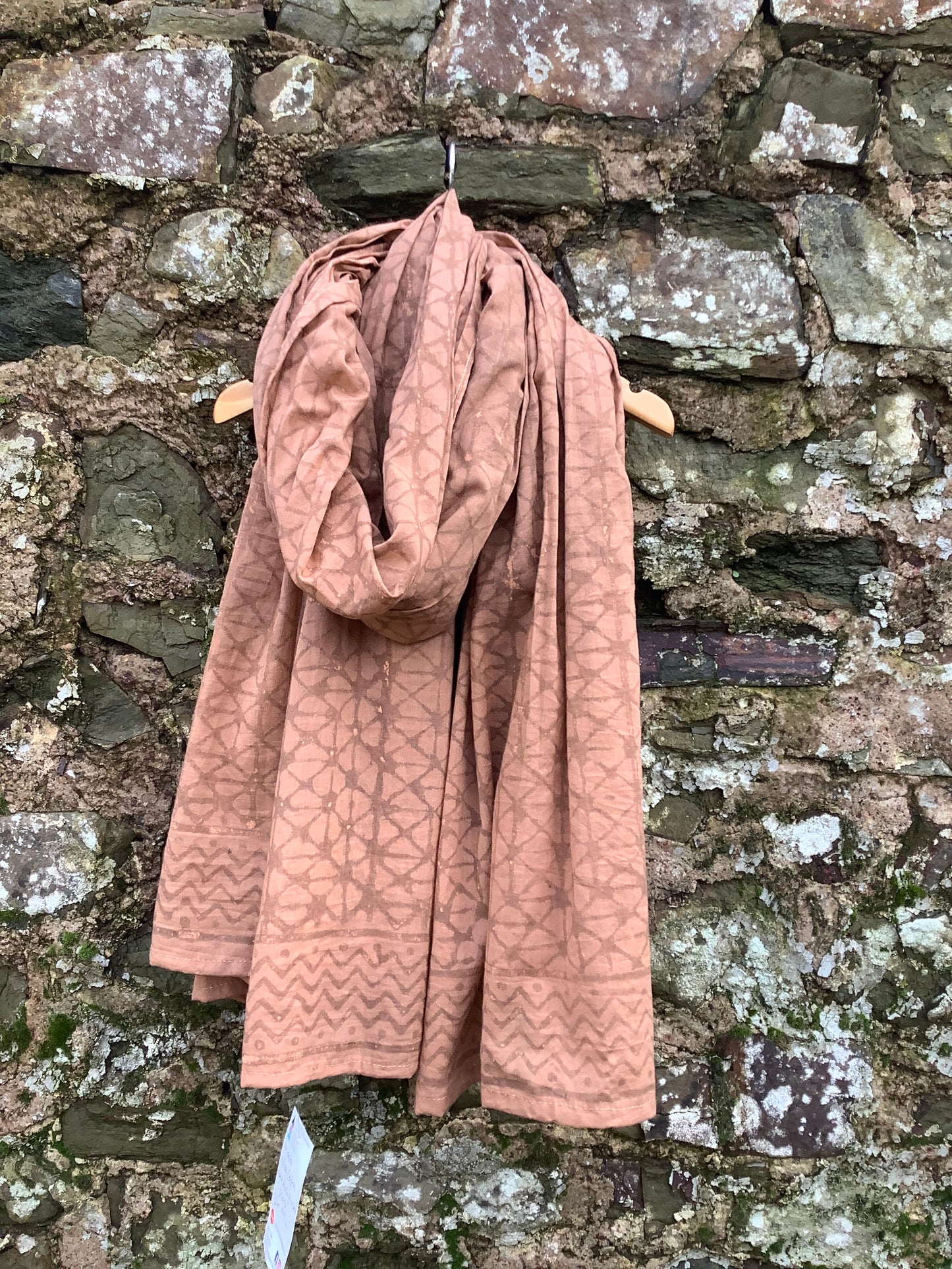 Large fair trade hand block printed Indian cotton scarf