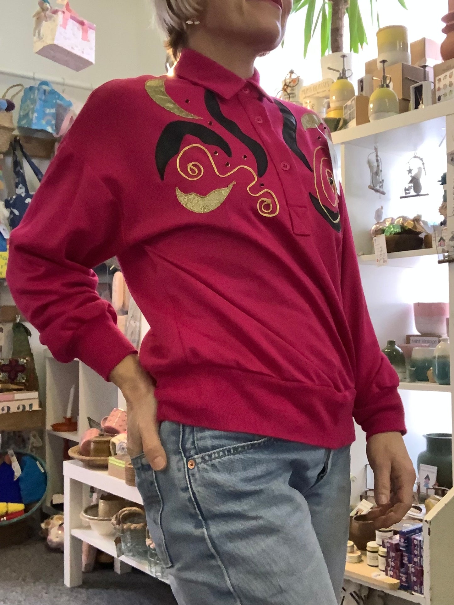 1980’s vintage hot pink metallic appliqué sweatshirt