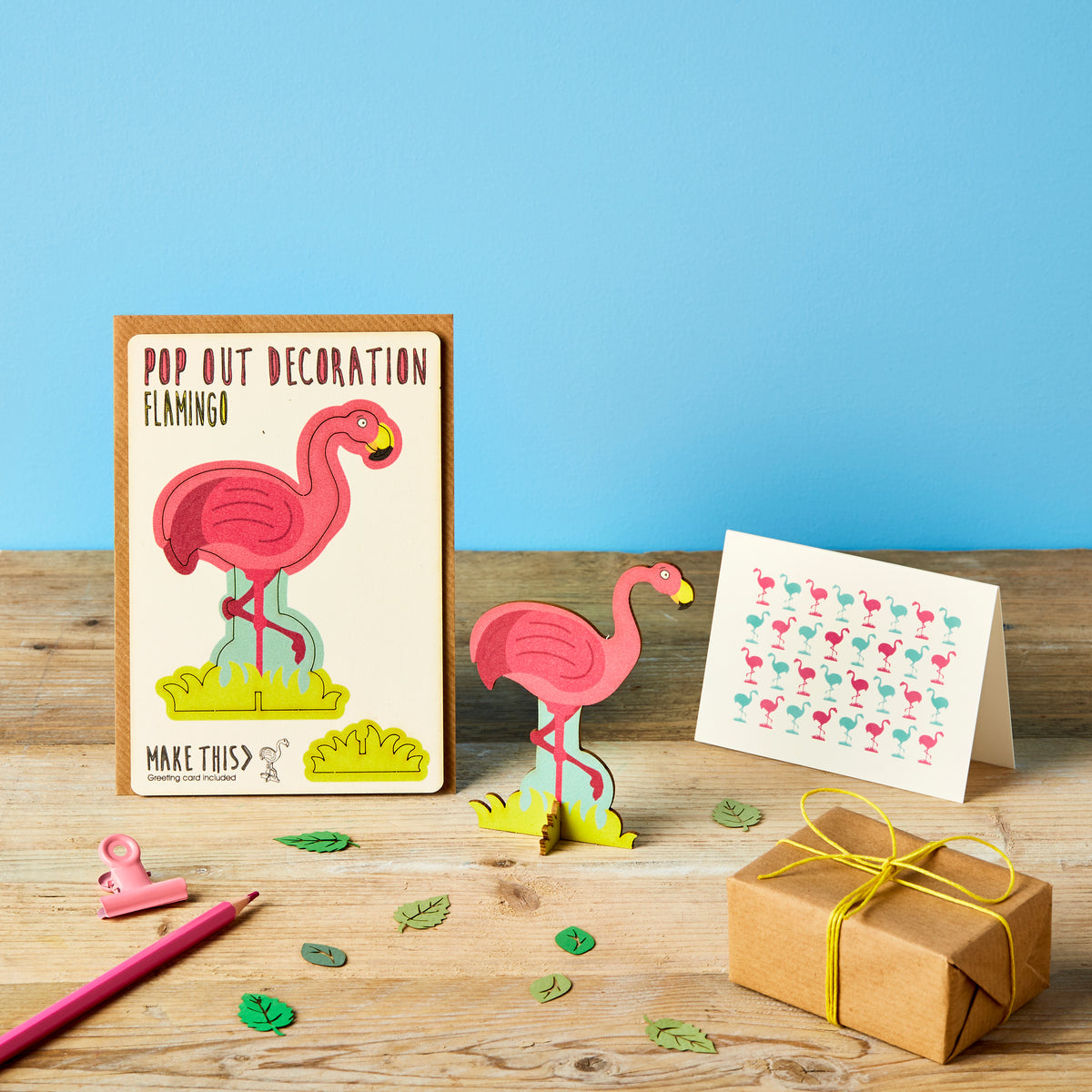 Pop out flamingo greeting card