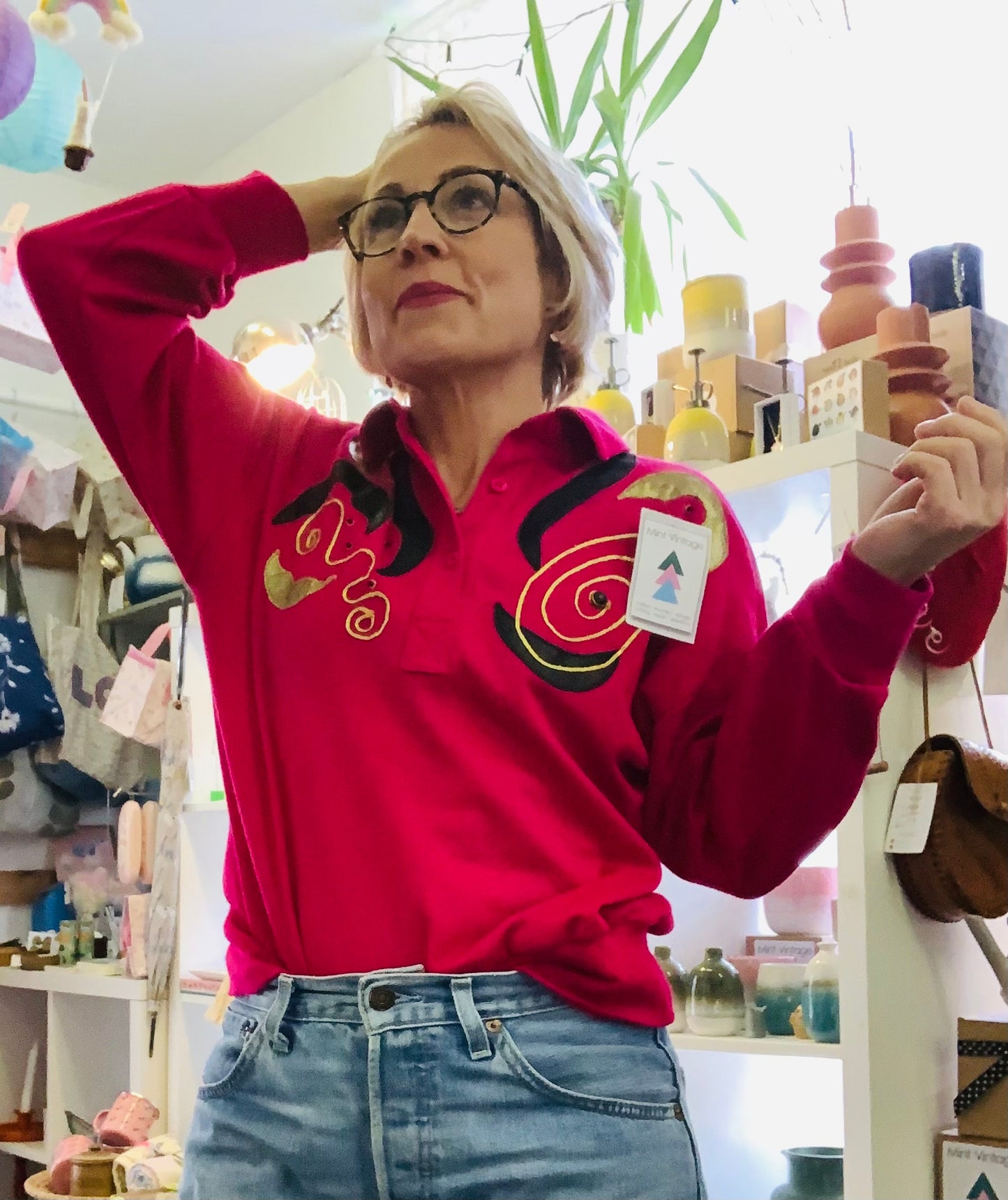 1980’s vintage hot pink metallic appliqué sweatshirt