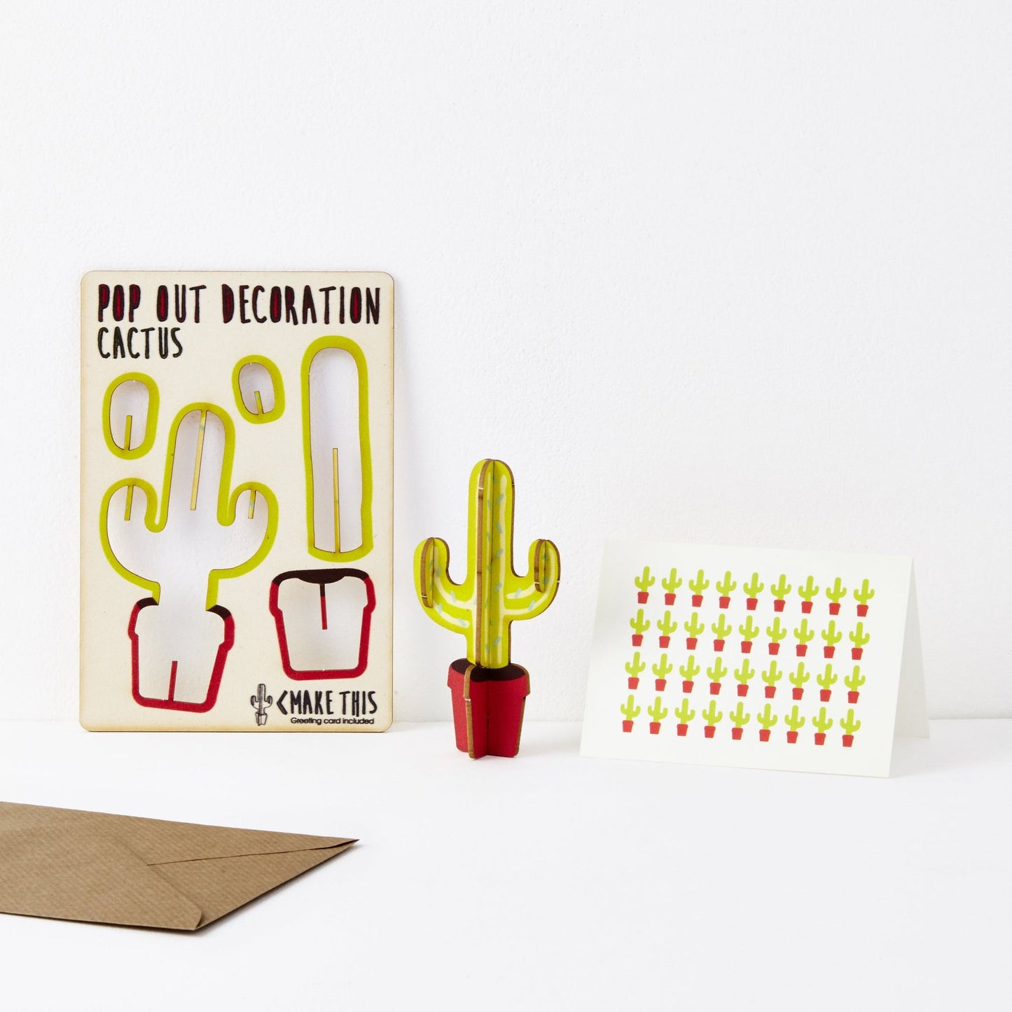 Pop out greeting card featuring green cactus