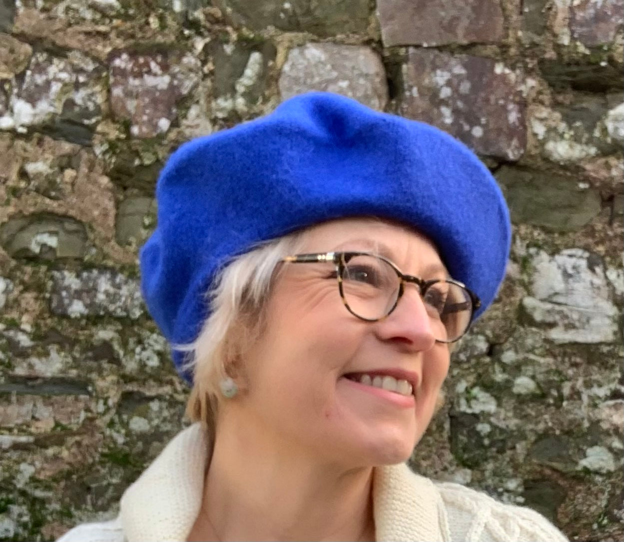 Blue Wool beret with embroidered yaaaaaaaaaas message
