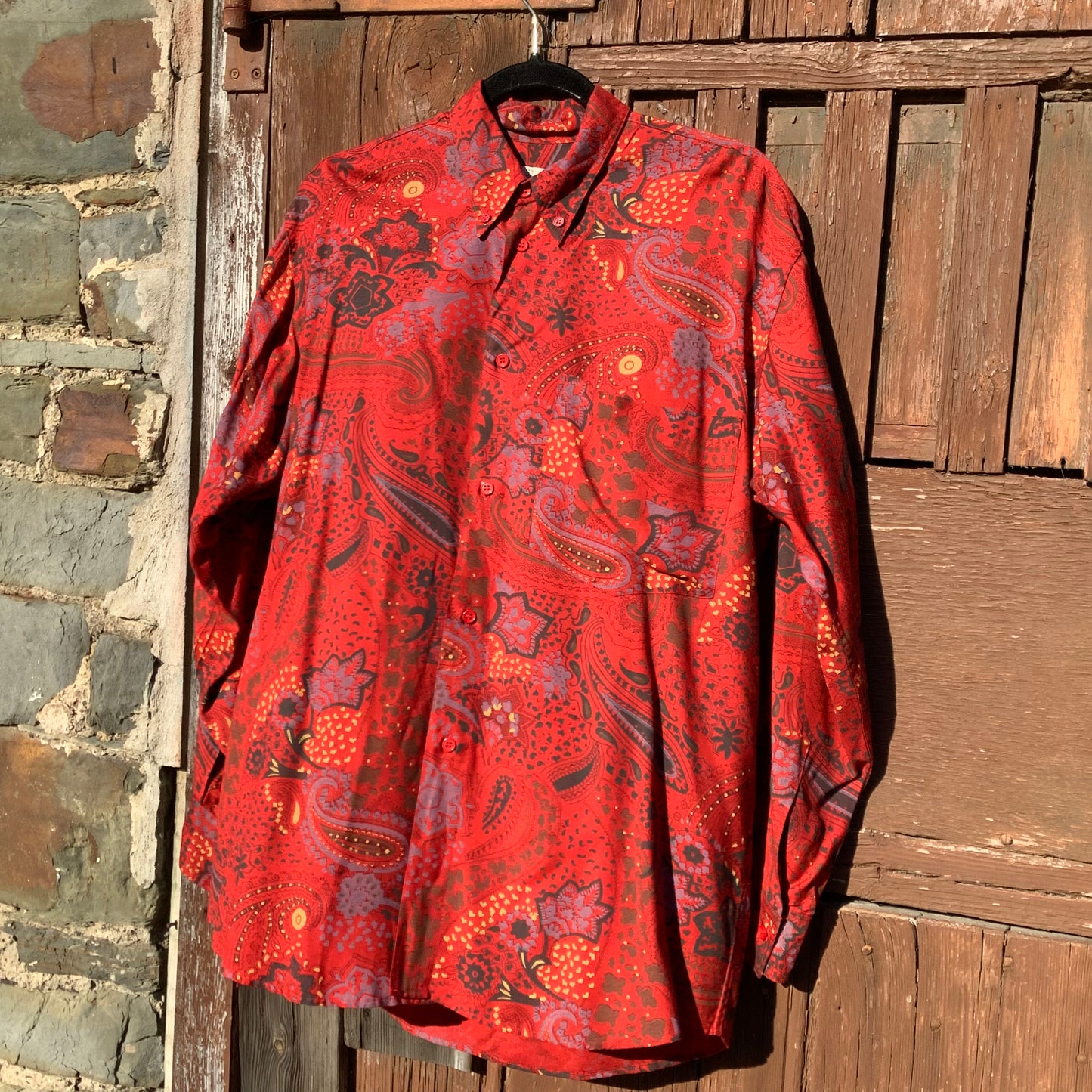 Vintage 1970’s French red paisley oversized wool blend shirt