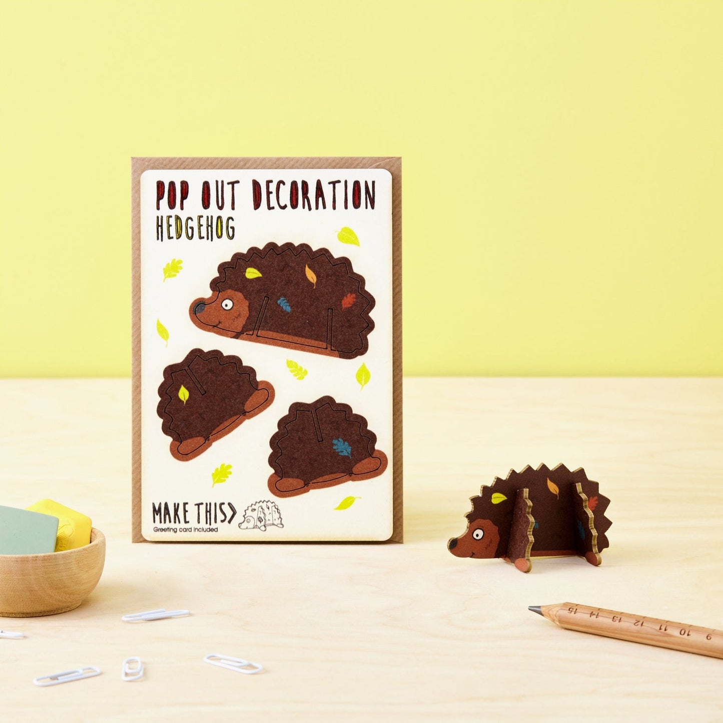 Pop out brown hedgehog greeting card
