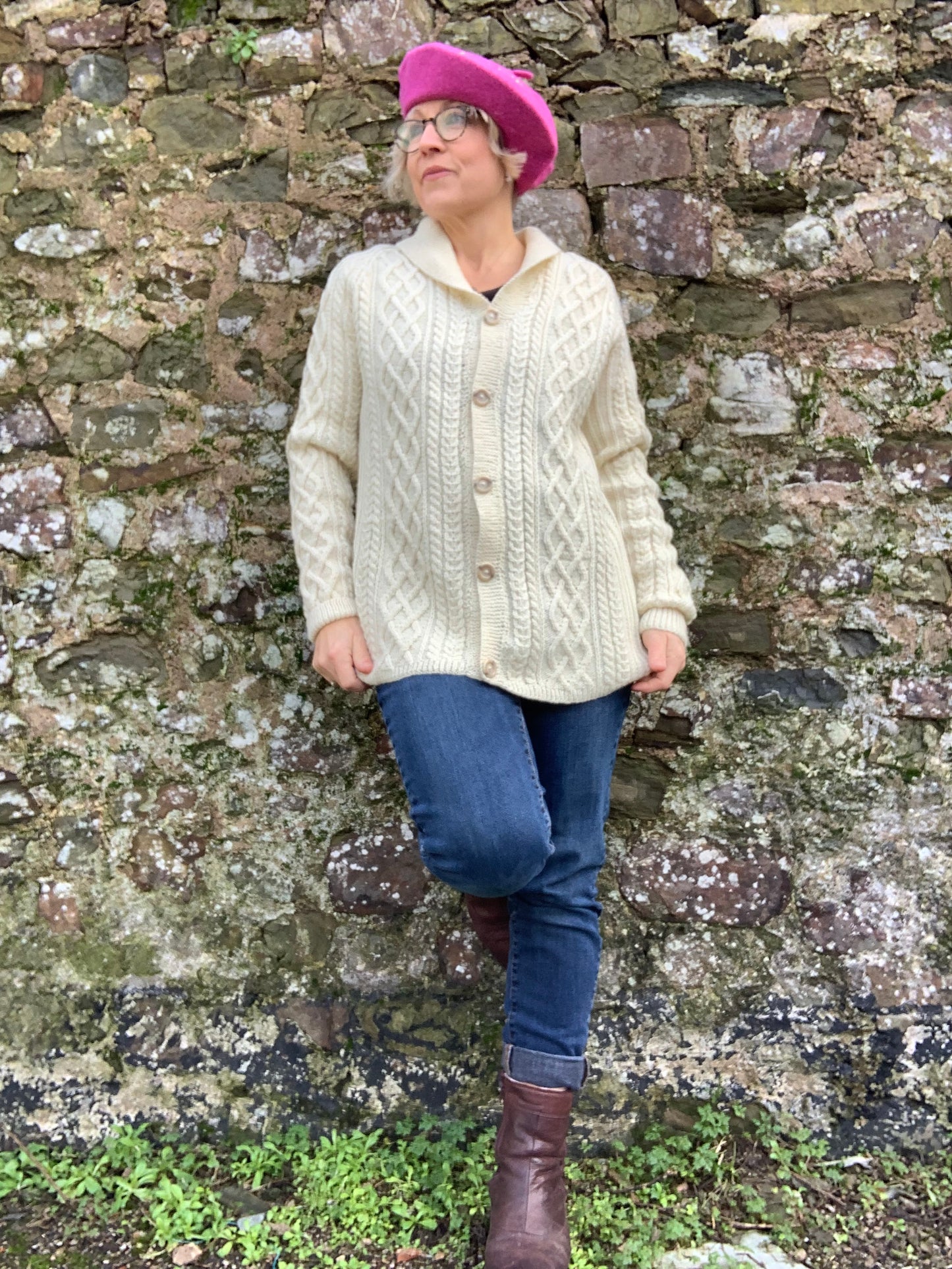 Vintage Aran wool hand knitted cardigan