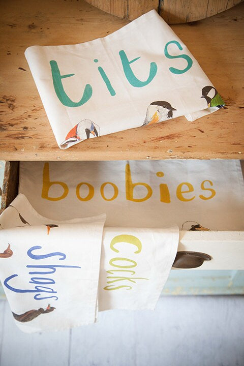 Tits cheeky bird premium tea towel