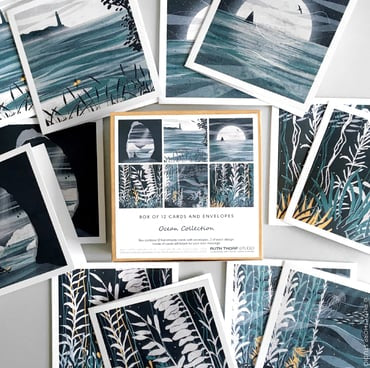 Ocean boxed collection of 12 art cards by Ruth Thorp