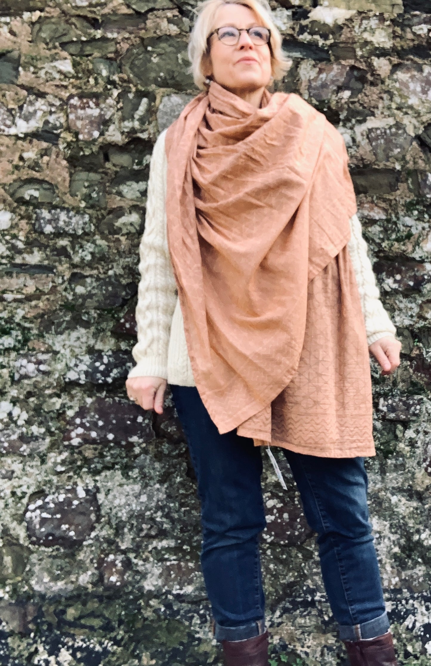 Large fair trade hand block printed Indian cotton scarf