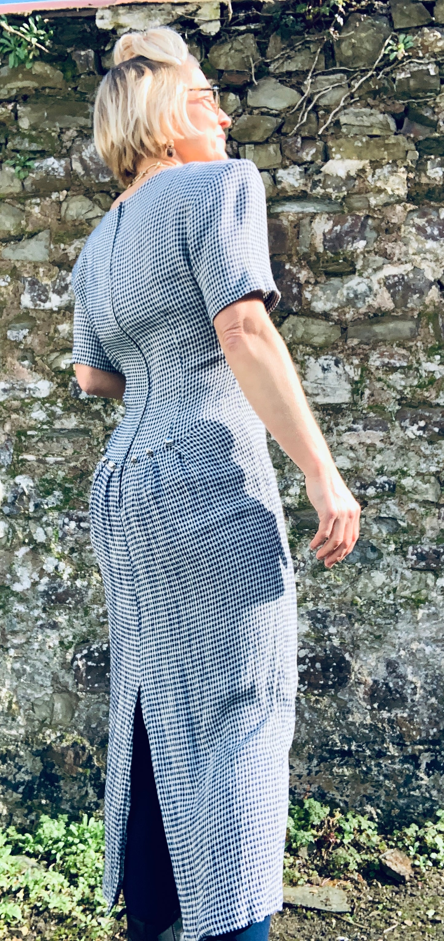Vintage 1980’s navy gingham midi dress