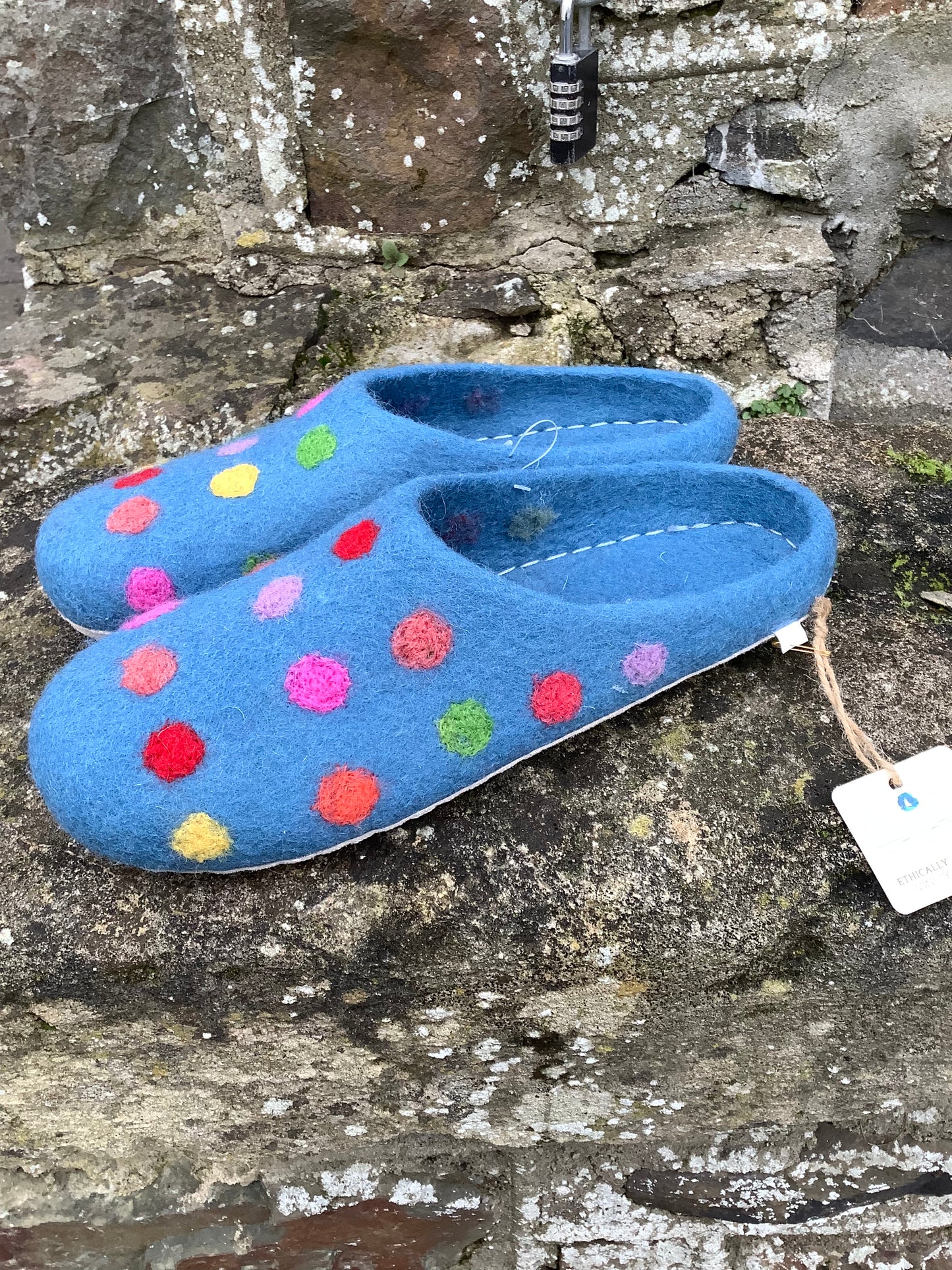 Handmade Colourful Spotty wool felt slippers