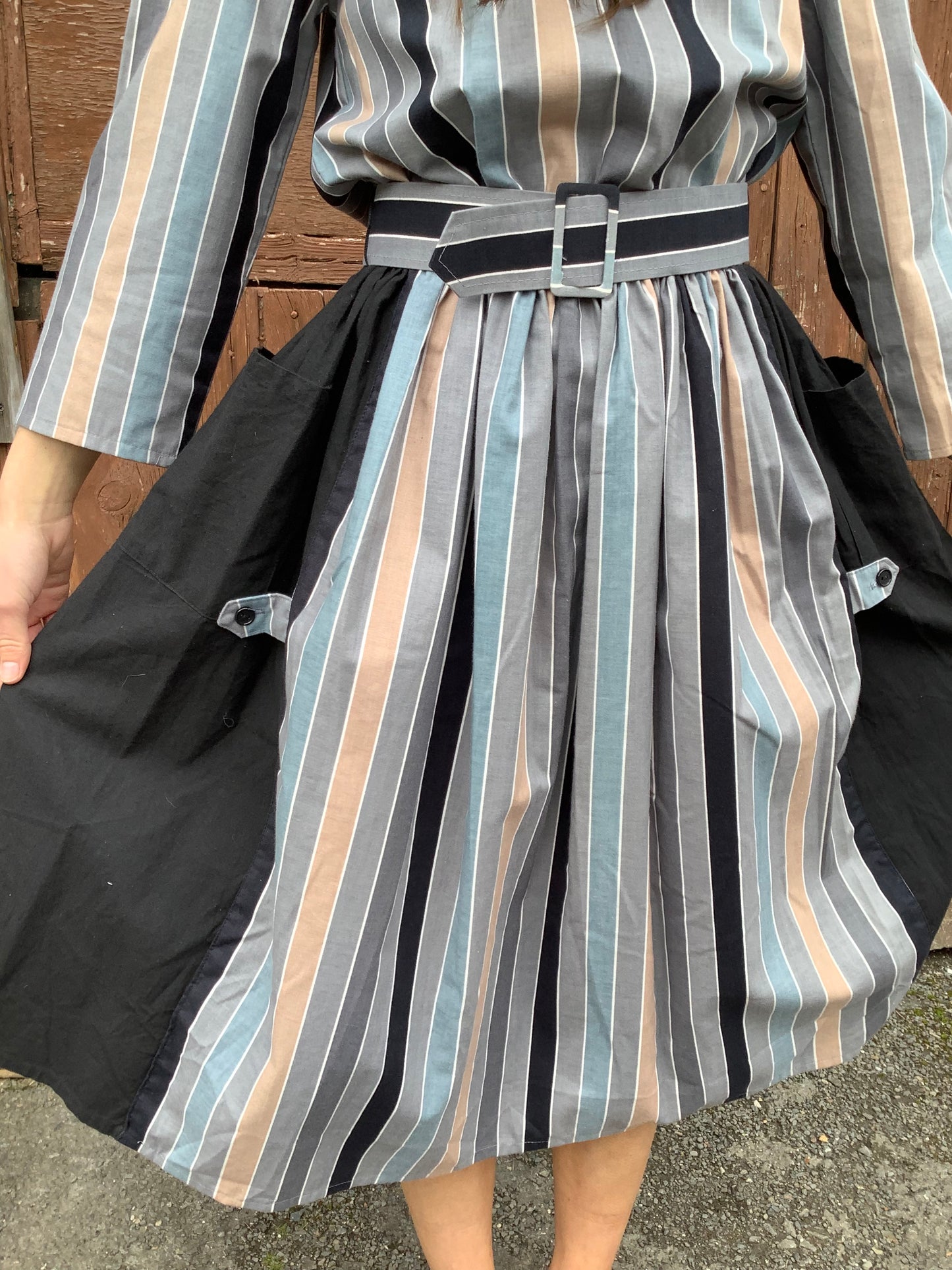Vintage 1980’s grey stripe cotton midi dress