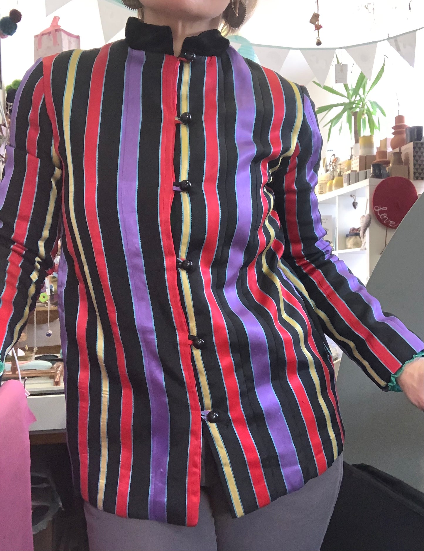 Colourful Vintage satin striped quilted jacket