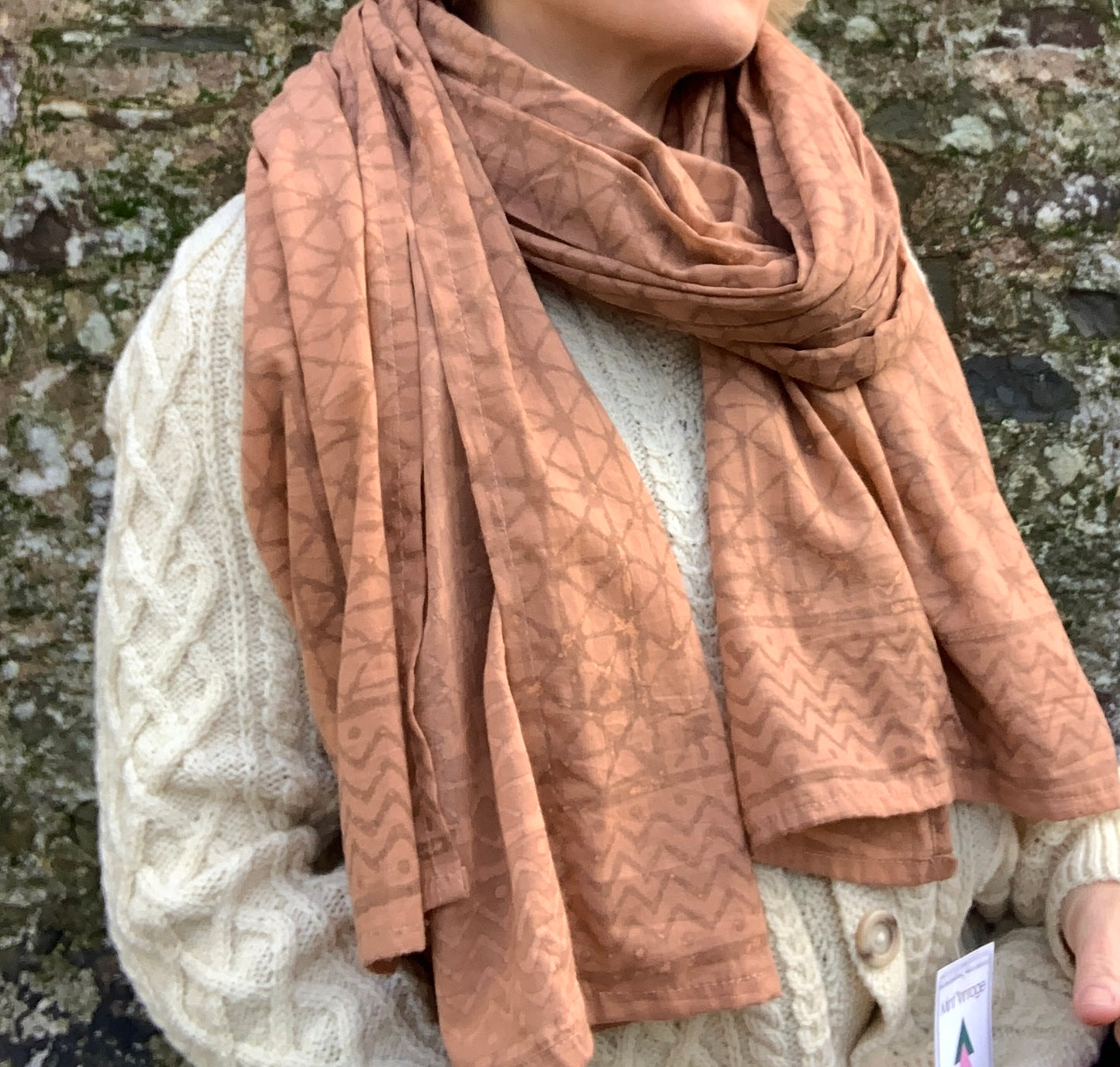 Large fair trade hand block printed Indian cotton scarf