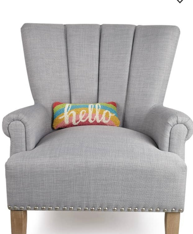 Hello rainbow wool hook cushion