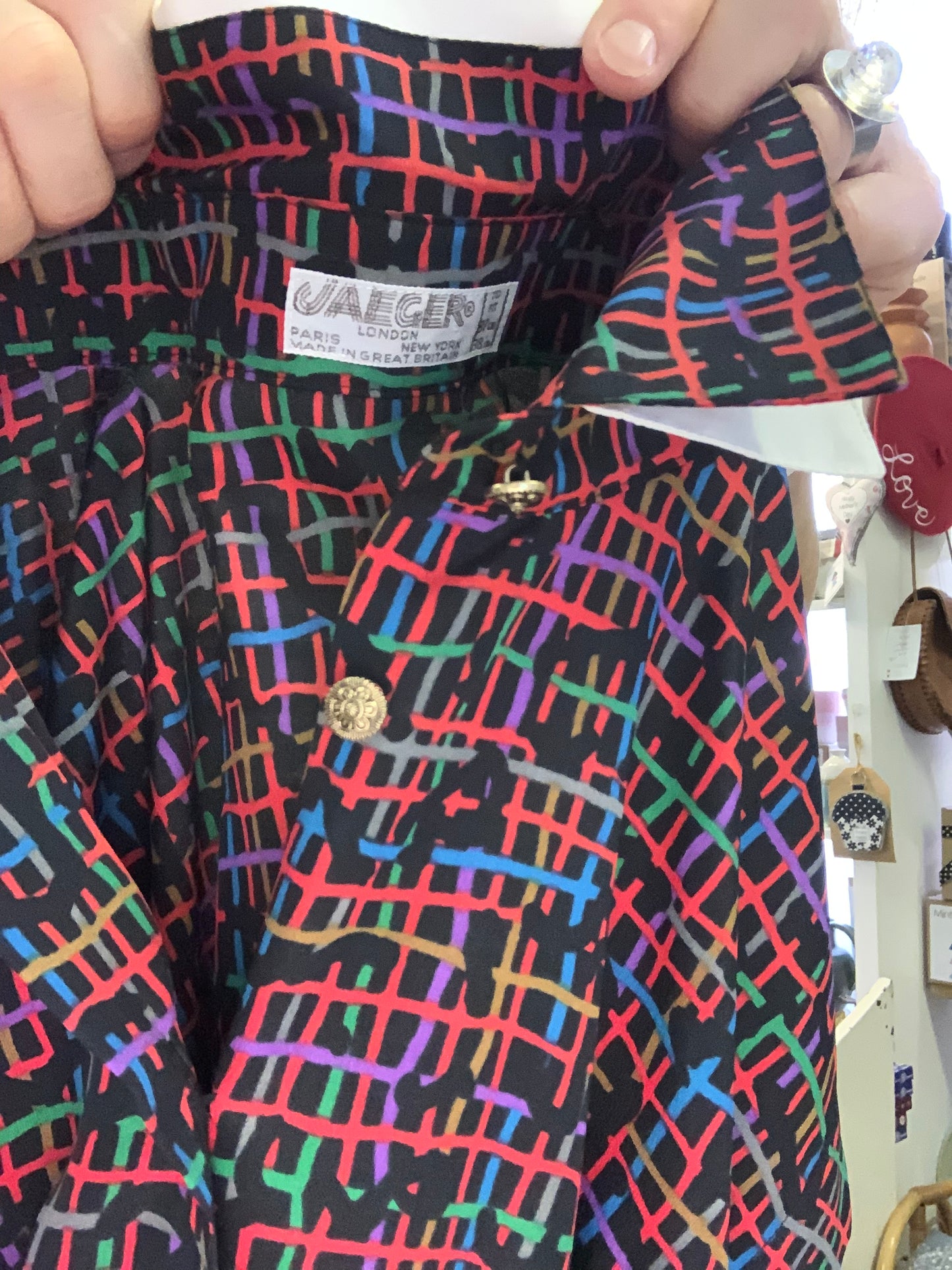 Vintage 1980’s Jaeger colourful geometric print blouse