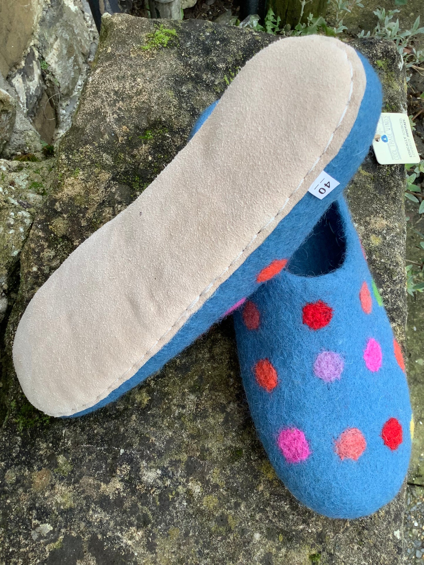Handmade Colourful Spotty wool felt slippers