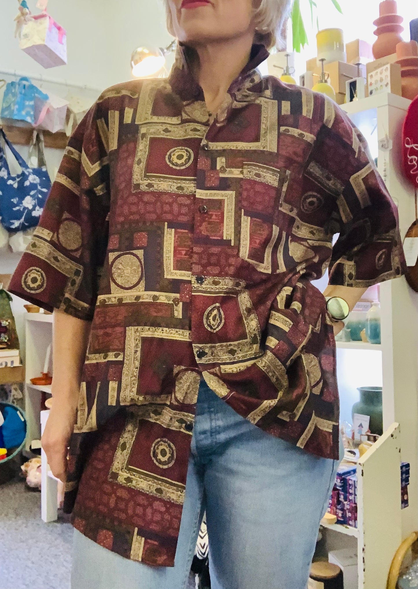 Vintage 1980’s abstract pattern oversized silk shirt