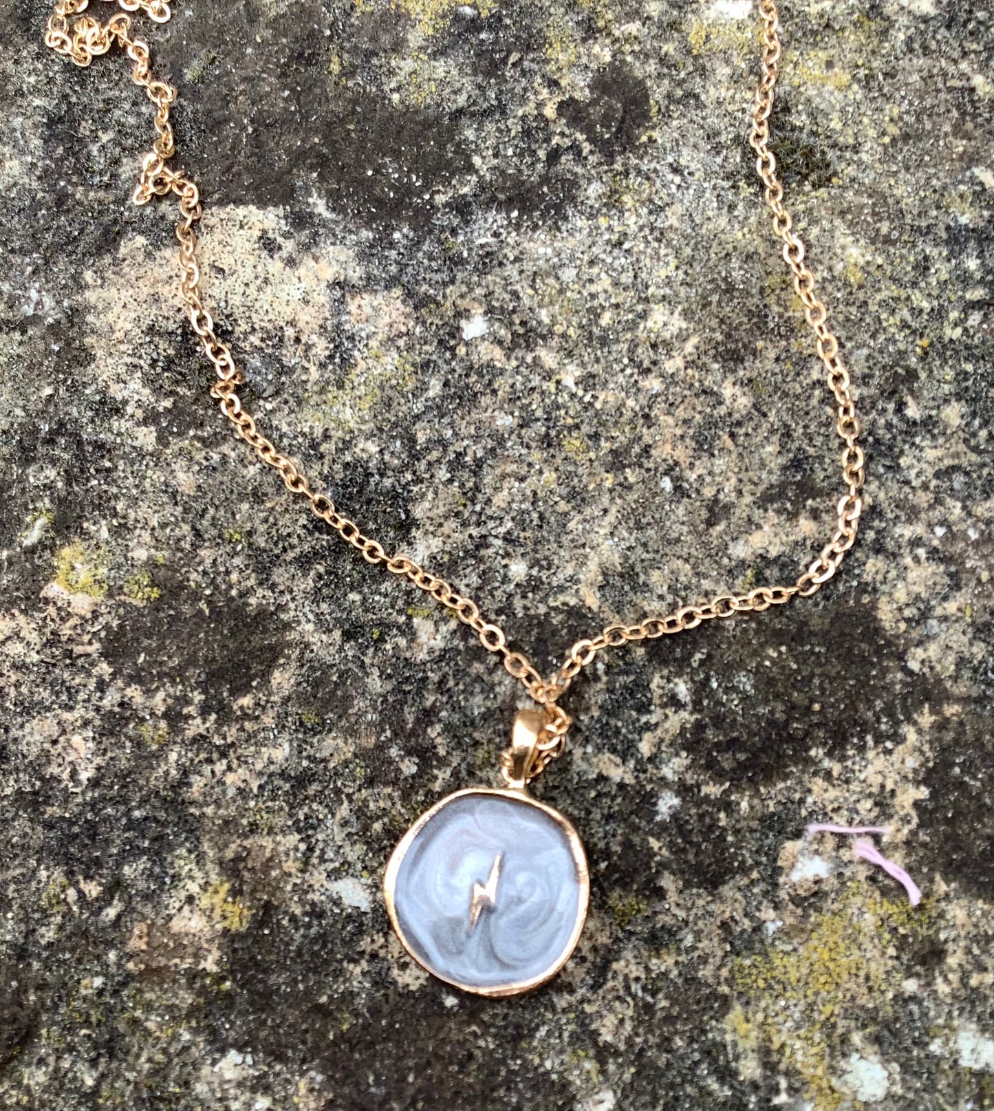 Grey gold tone enamel necklace
