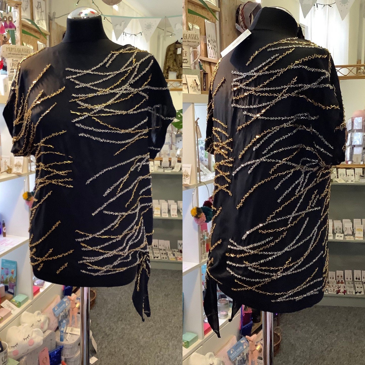 1970’s Studio 54 style vintage gold and silver beaded top