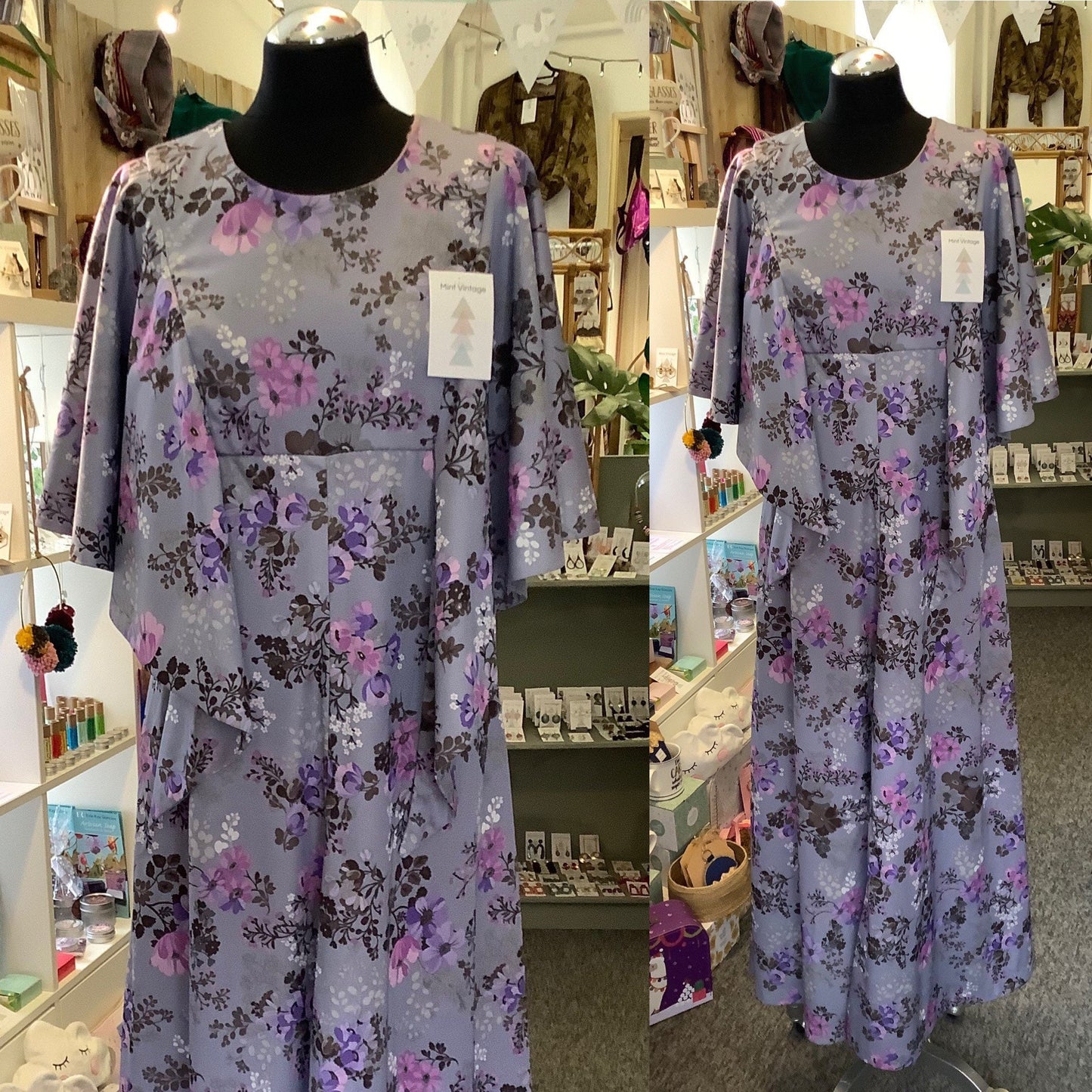Vintage 1970βs cape sleeve floral maxi dress