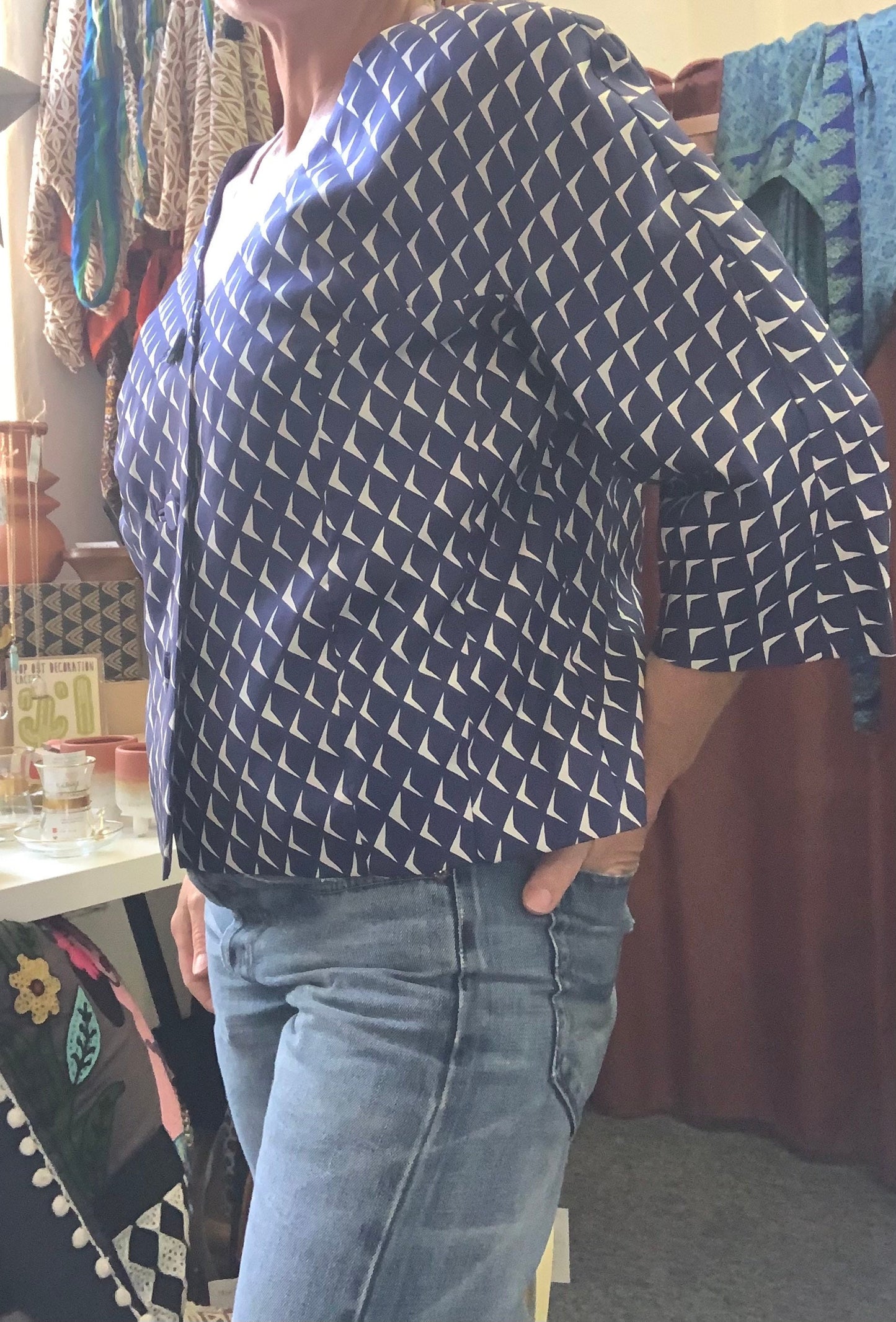 True Vintage 1950โs navy boxy designer jacket