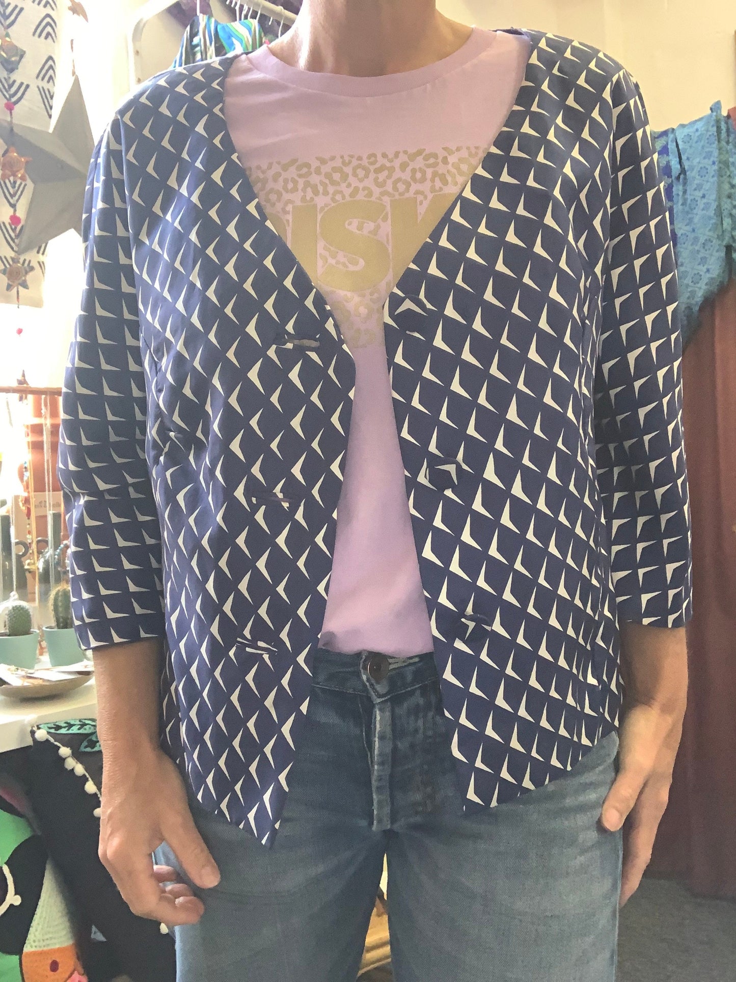 True Vintage 1950โs navy boxy designer jacket