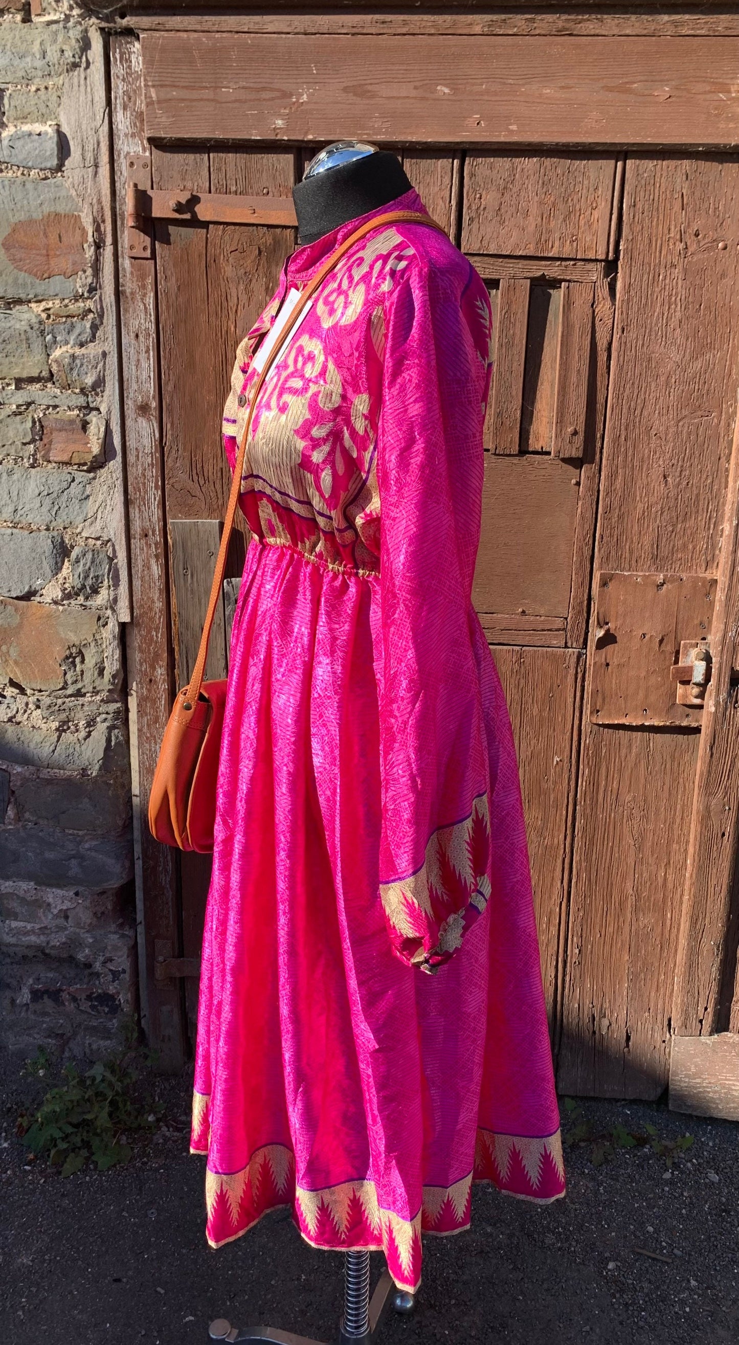 Handmade boho/prairie style silk sari fabric dress