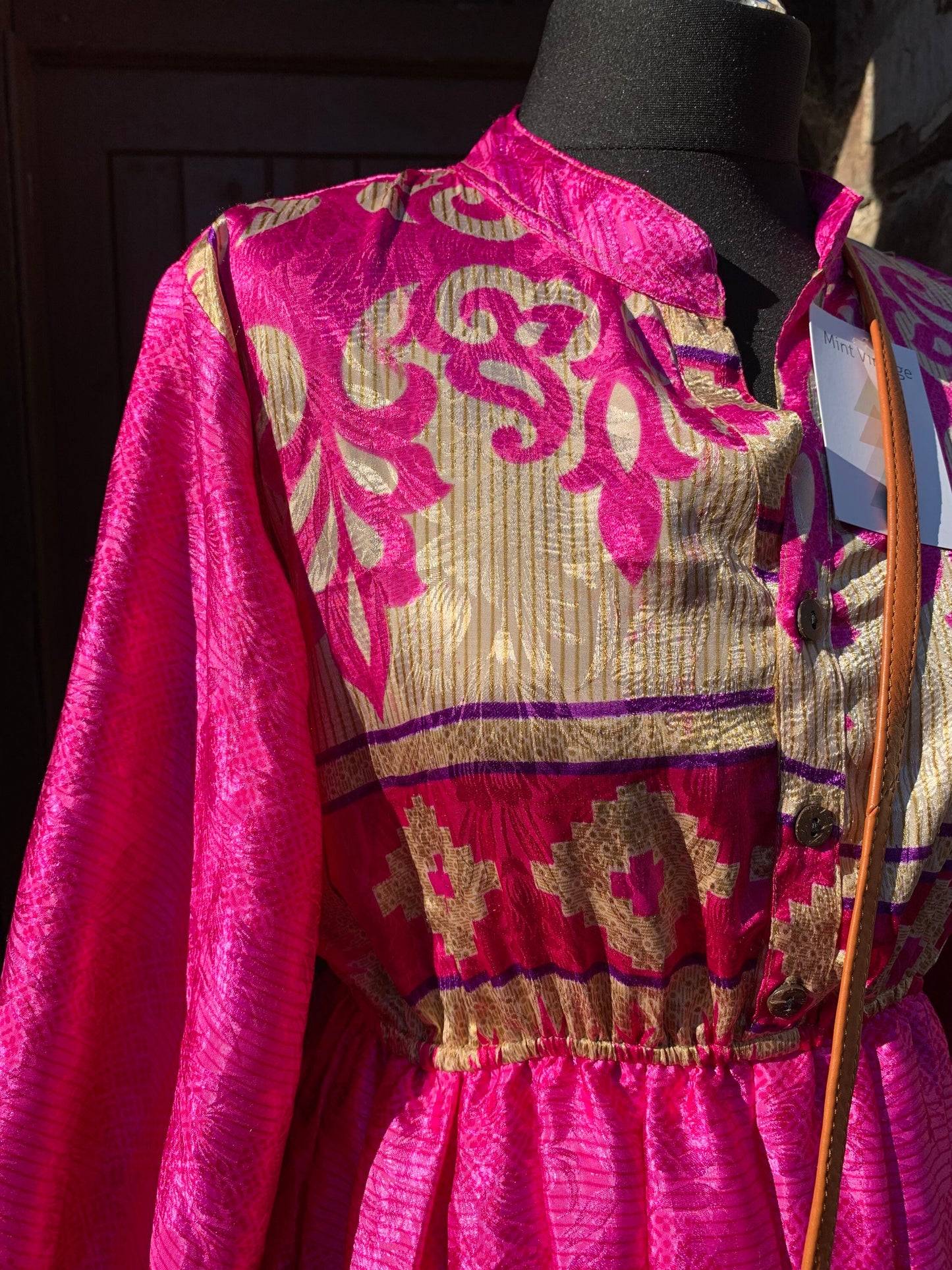 Handmade boho/prairie style silk sari fabric dress
