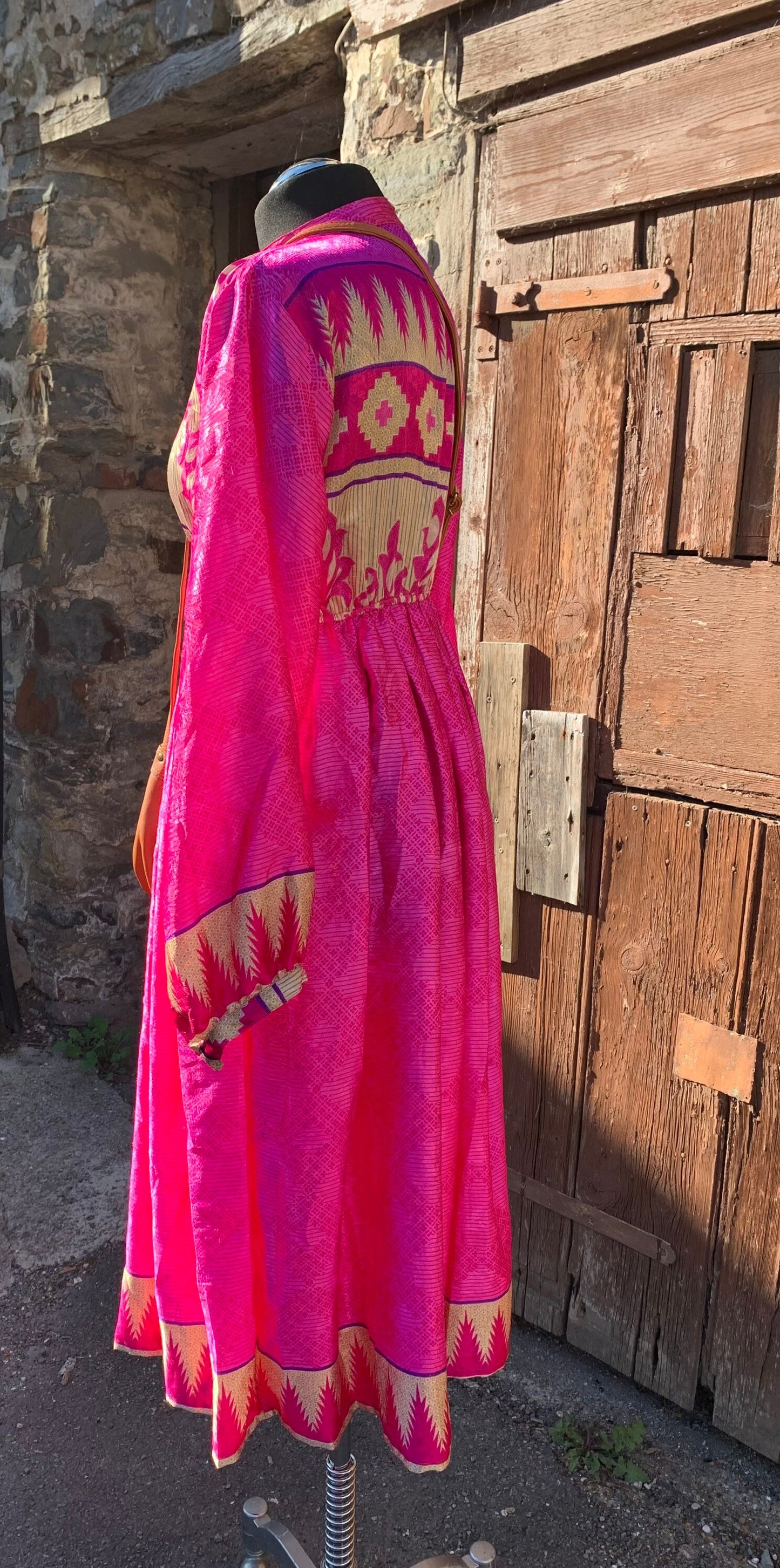 Handmade boho/prairie style silk sari fabric dress